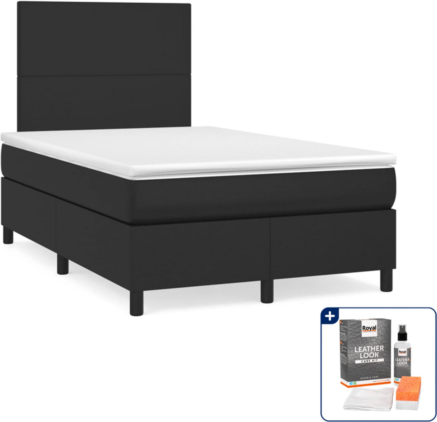 vidaXL boxspring met matras - 120 x 200 cm - kunstleer - zwart - Inclusief onderhoudsset voor kunstleer 150 ml
