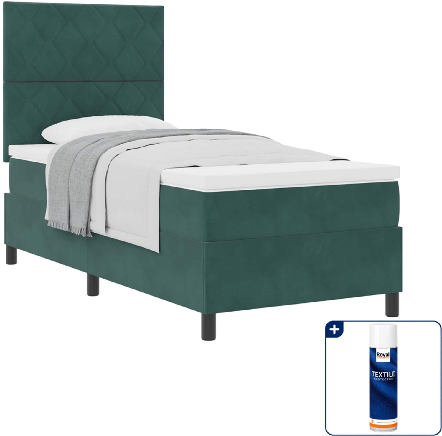 vidaXL boxspringbed - 90 x 200 cm - fluweel - donkergroen - Inclusief textielbeschermer 500 ml