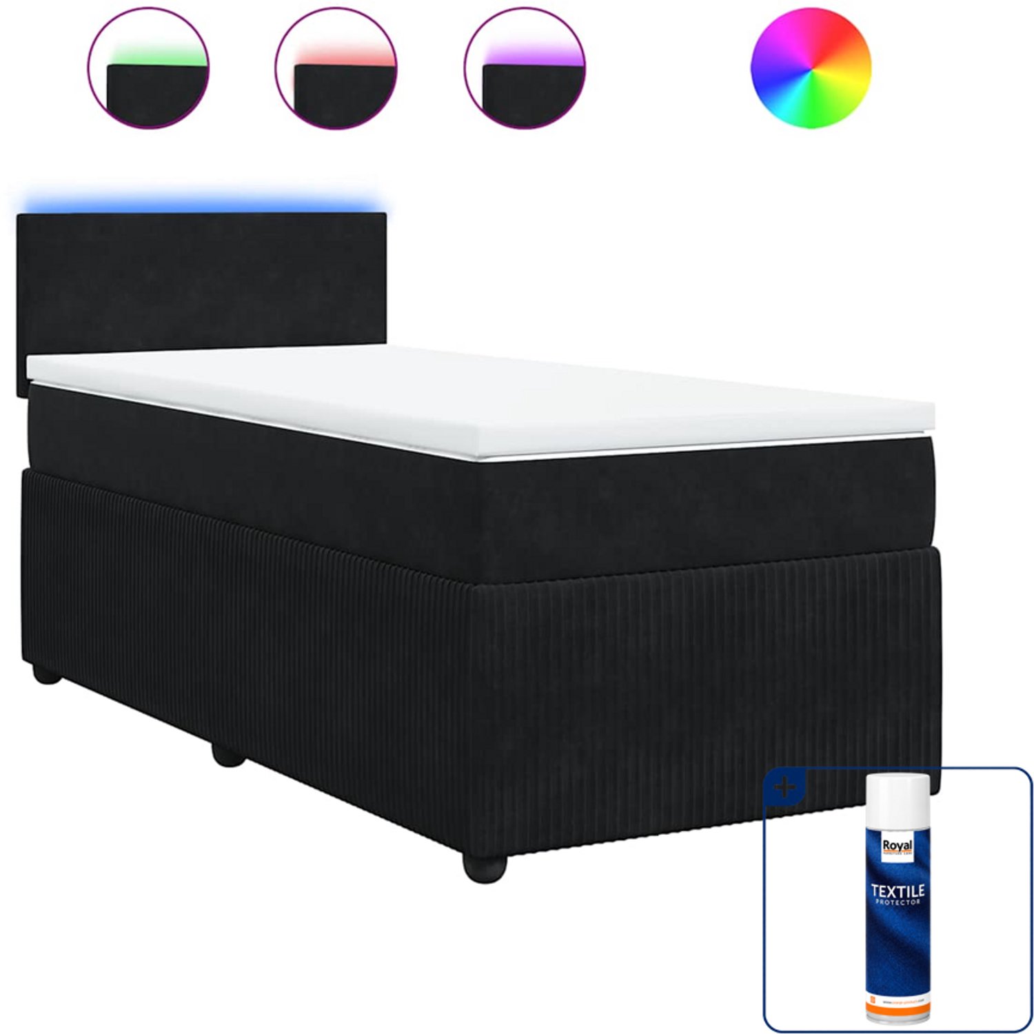 vidaXL boxspring met matras - 90 x 190 cm - fluweel - zwart - Inclusief textielbeschermer 500 ml