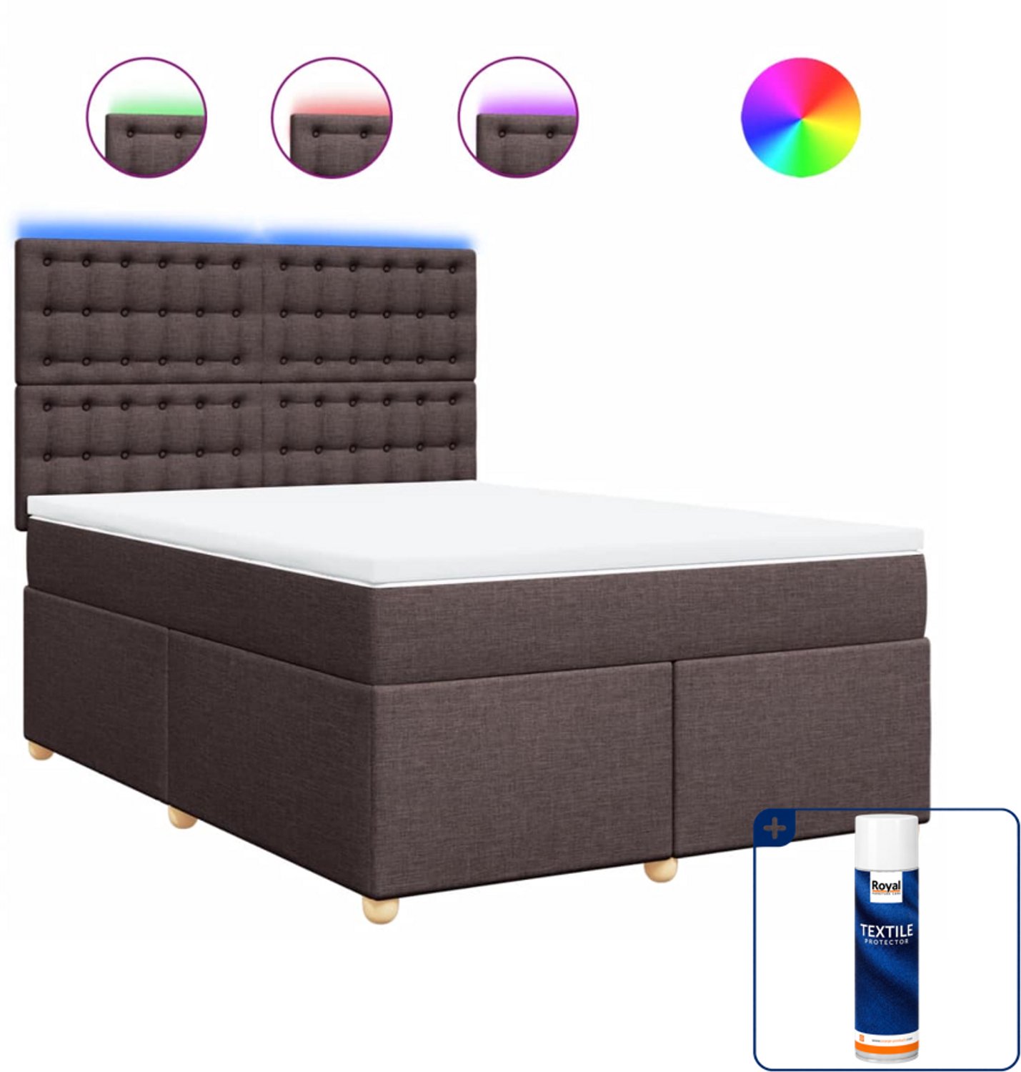 vidaXL Queensize boxspring - 160 x 200 cm - donkerbruin - Inclusief textielbeschermer 500 ml