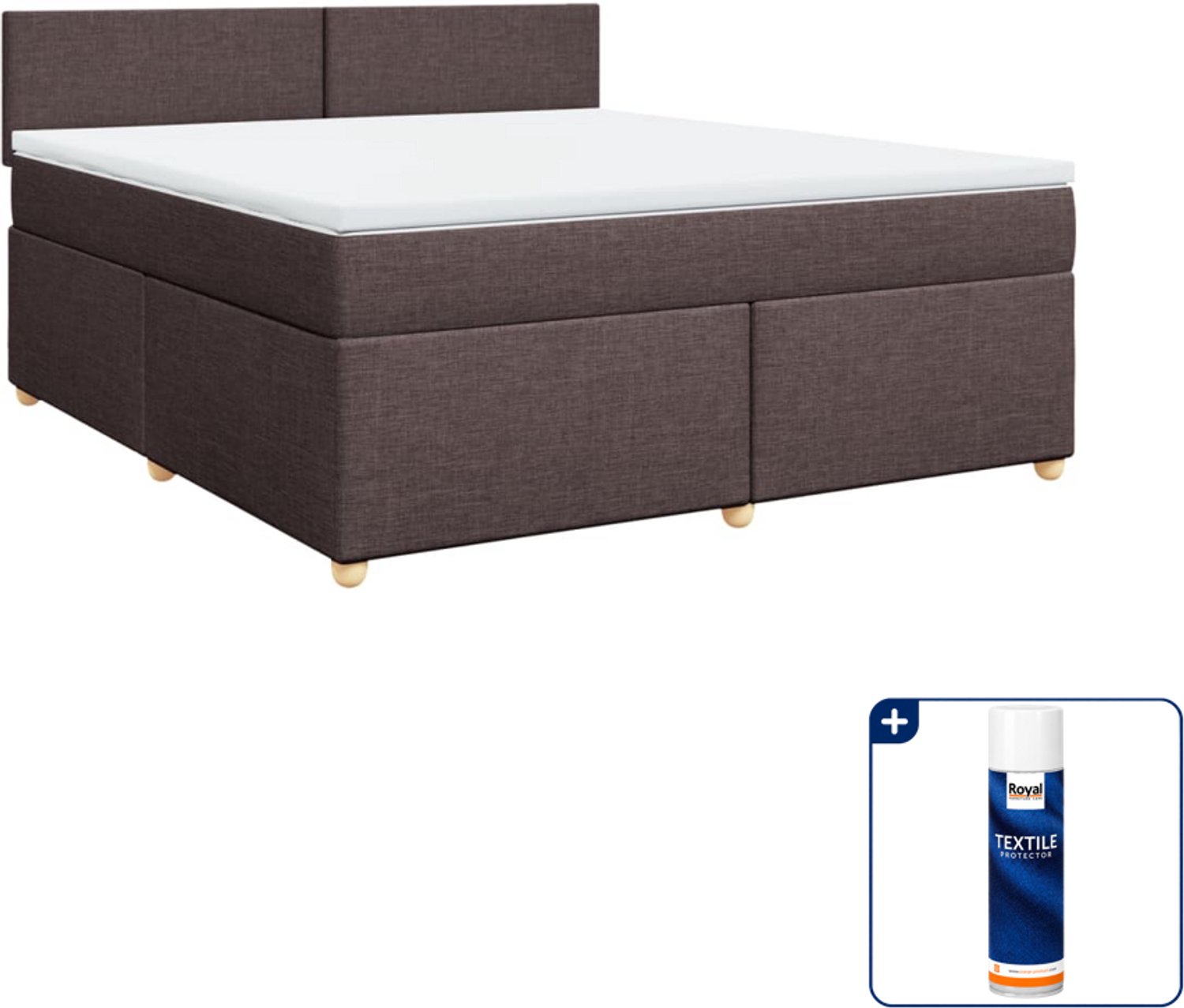 vidaXL boxspring Kingsize - 180 x 200 cm - donkerbruin - Inclusief textielbeschermer 500 ml