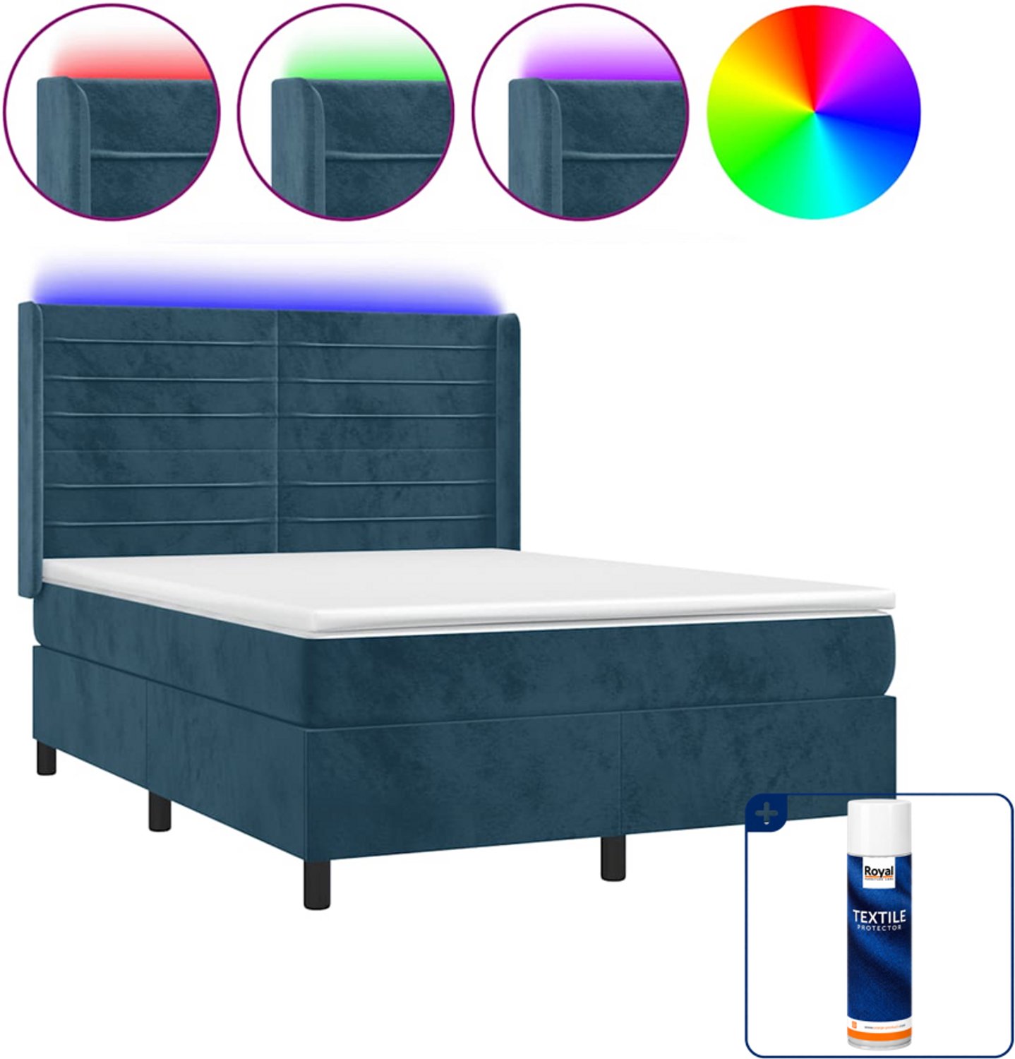 vidaXL boxspring met matras - Small double - 140 x 200 cm - donkerblauw - Inclusief textielbeschermer 500 ml