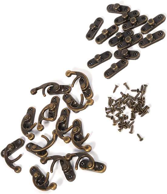 12 vintage sluitingen, haak sluitingen, decoratieve hasp, kisten sluitingen met schroeven — afbeelding 3