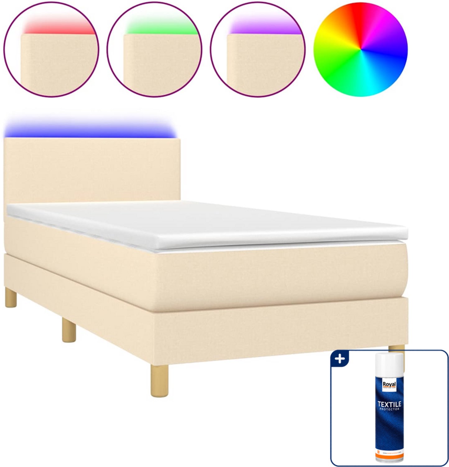 vidaXL boxspring met matras en led - 100 x 200 cm - crèmekleurig - Inclusief textielbeschermer 500 ml