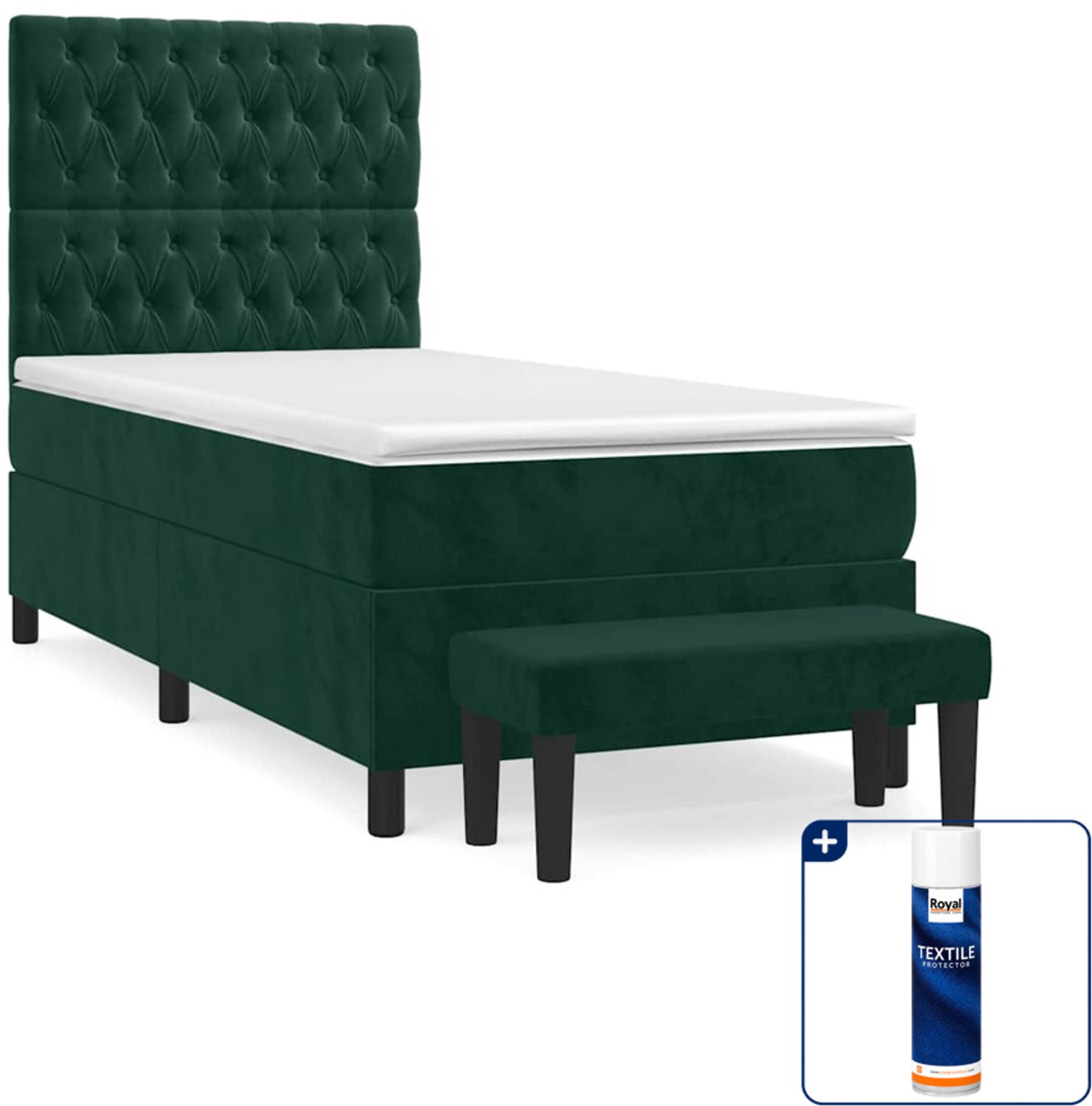 vidaXL boxspring met matras en bankje - 80 x 200 cm - donkergroen - Inclusief textielbeschermer 500 ml