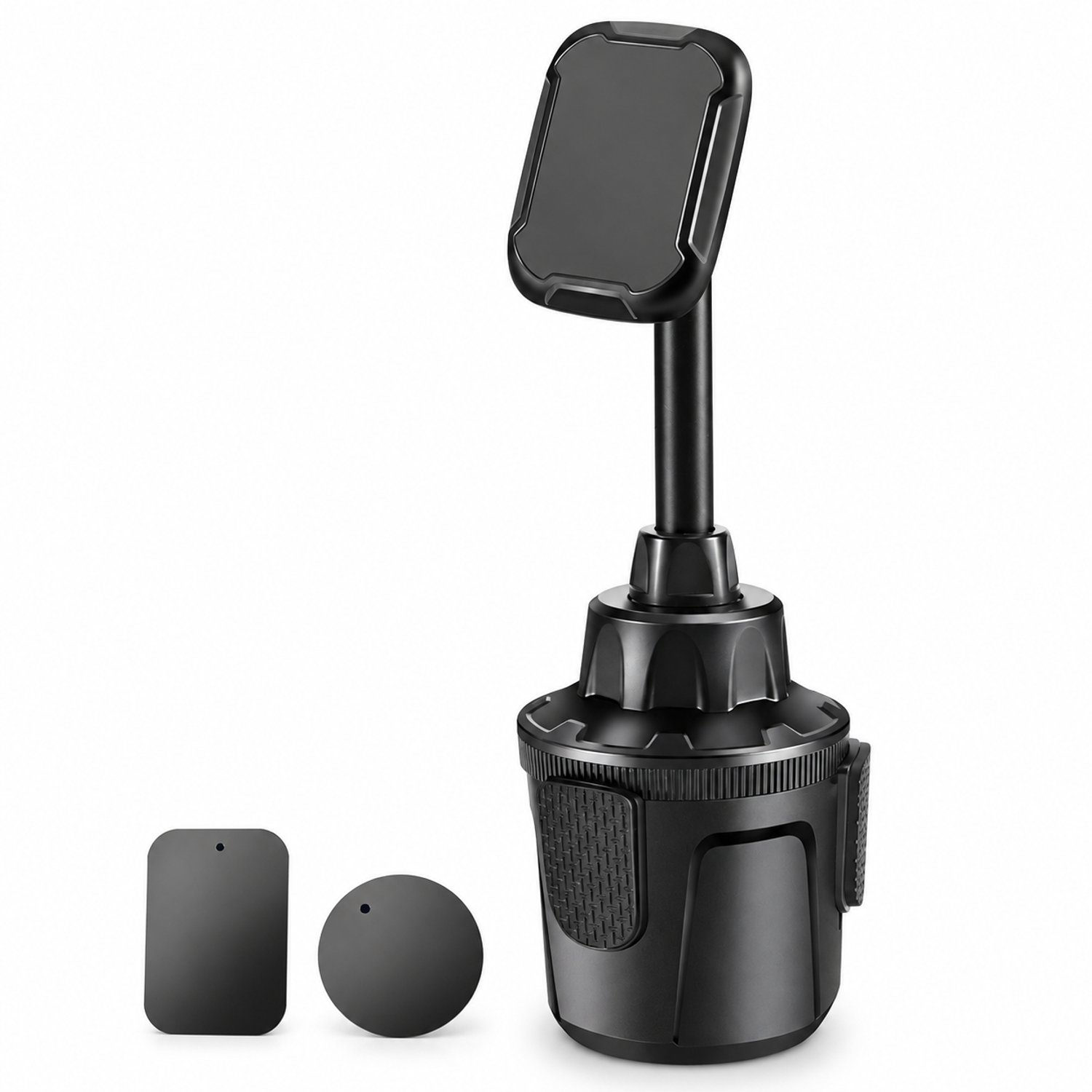 Telefoonhouders auto: magnetische telefoonhouder voor de bekerhouder, met uitschuifbare arm en twee magnetische platen