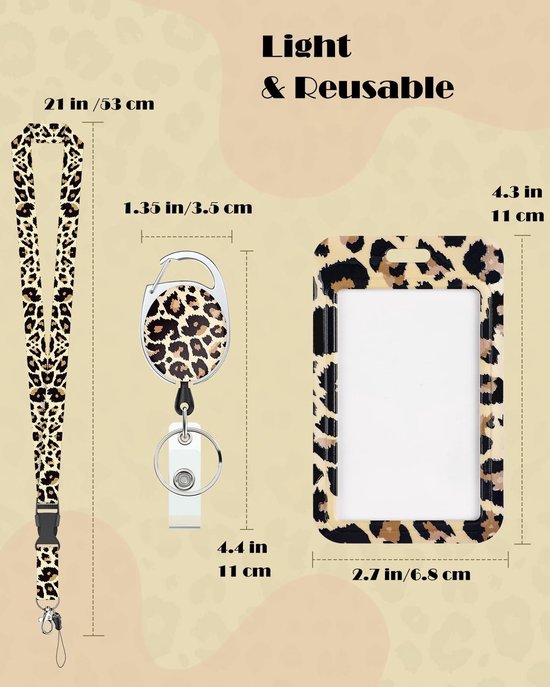 Stijlvolle ID Badge Houder met Luipaardprint, Retractable Badge Reel en Afneembare Lanyard voor Kantoor en Onderwijs — afbeelding 5