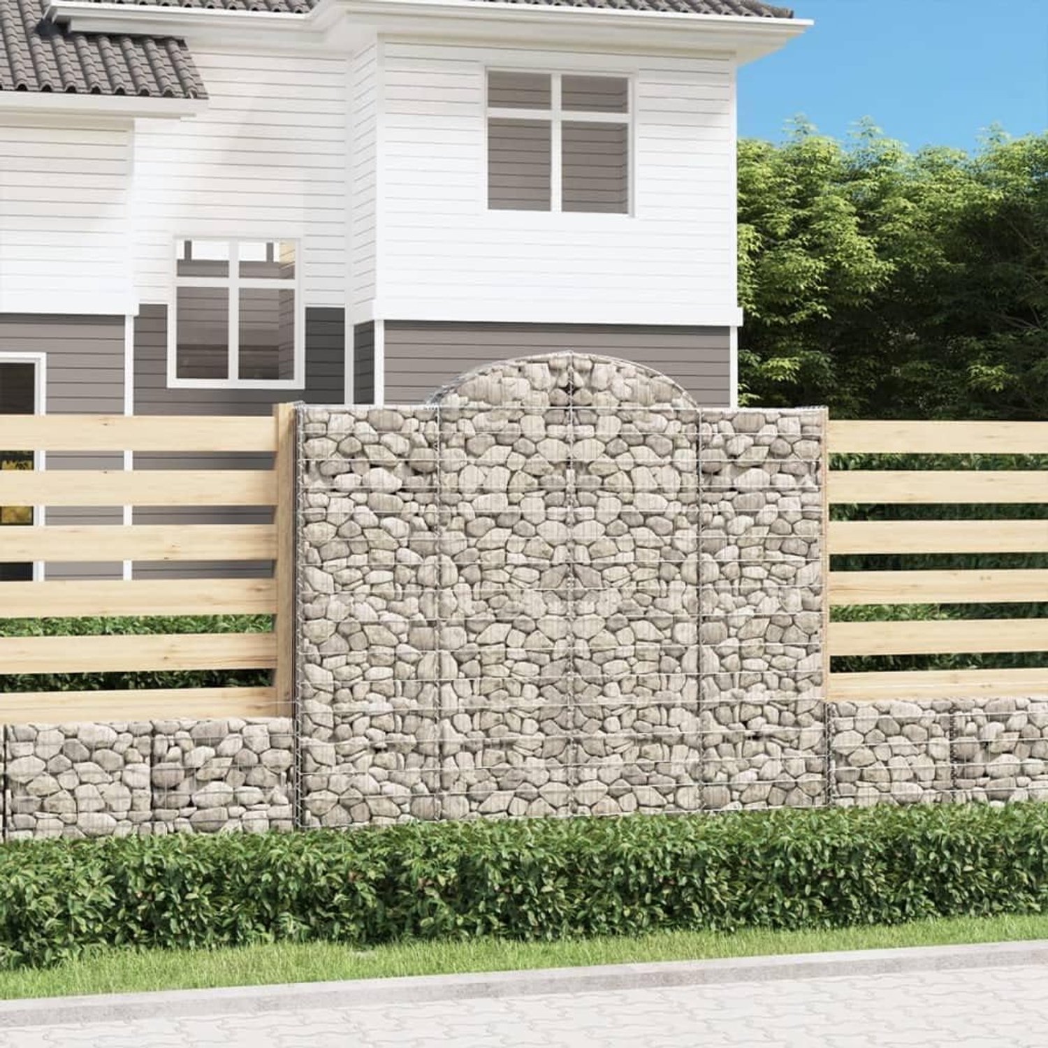Schanskorf met hoge boog, metalen stenen manden tuinbarrières plantenbak grote buiten schanskorven geschikt voor restaurants achtertuin cafés tuinen 200x30x180/200 cm verzinkt ijzer