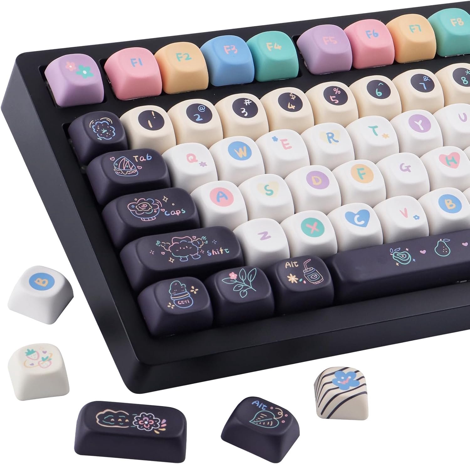 Keycaps, 126 toetsen MOA Dessert Kaas Muffin IceCute Aangepaste Keycap Set Compatibel met Cherry Gateron MX-schakelaars voor ANSI Layout Mechanische Gaming Keyboar