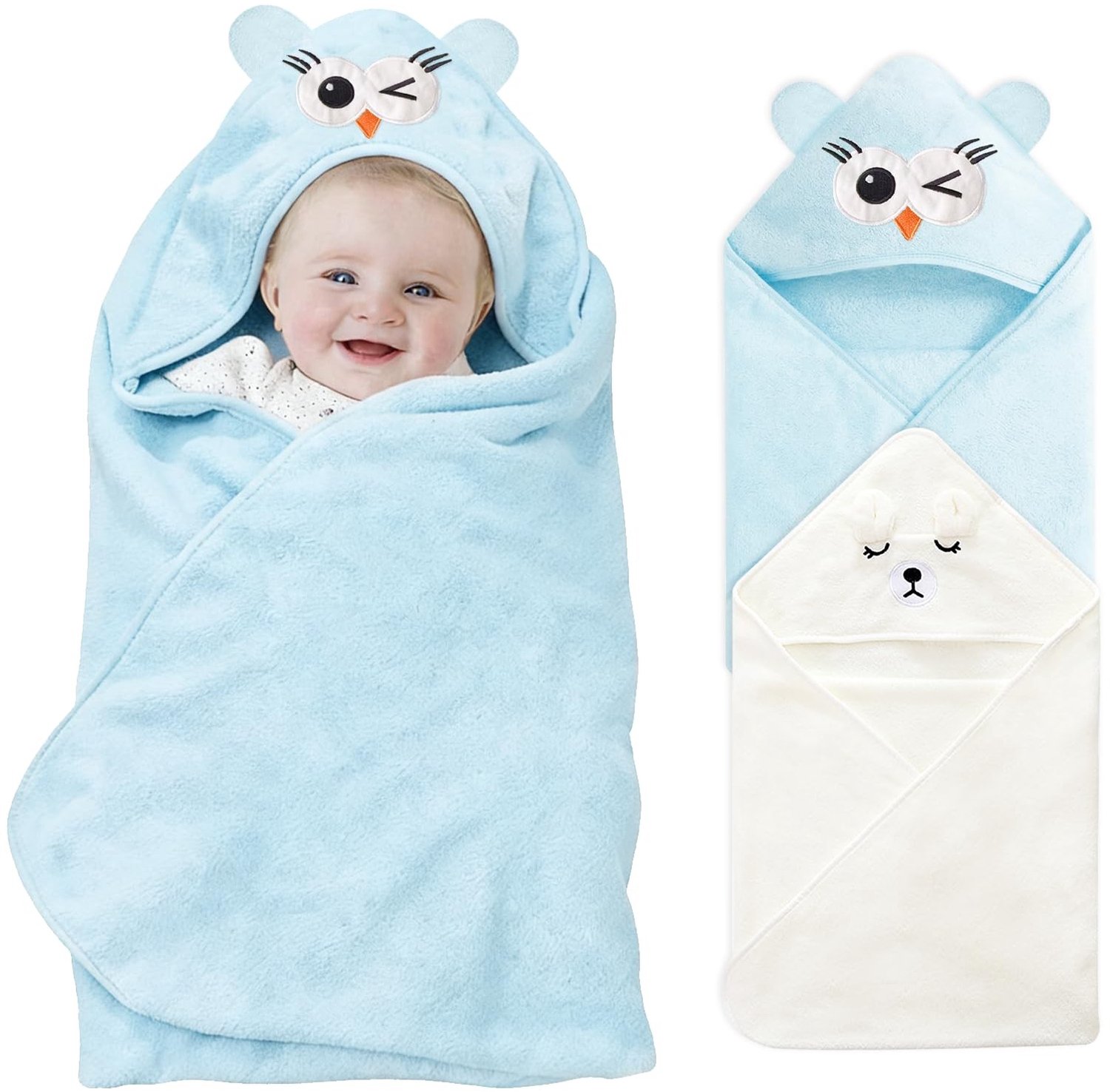Set van 2 Badhanddoeken met Capuchon en Dierenpatronen
