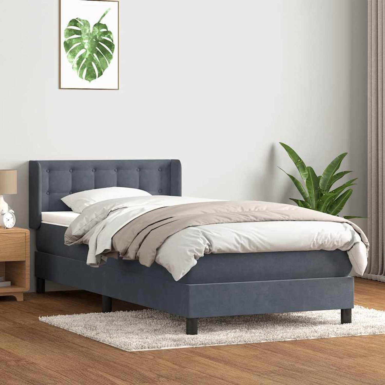 Boxspringbed Pocketveringmatras 80x220 cm donkergrijs
