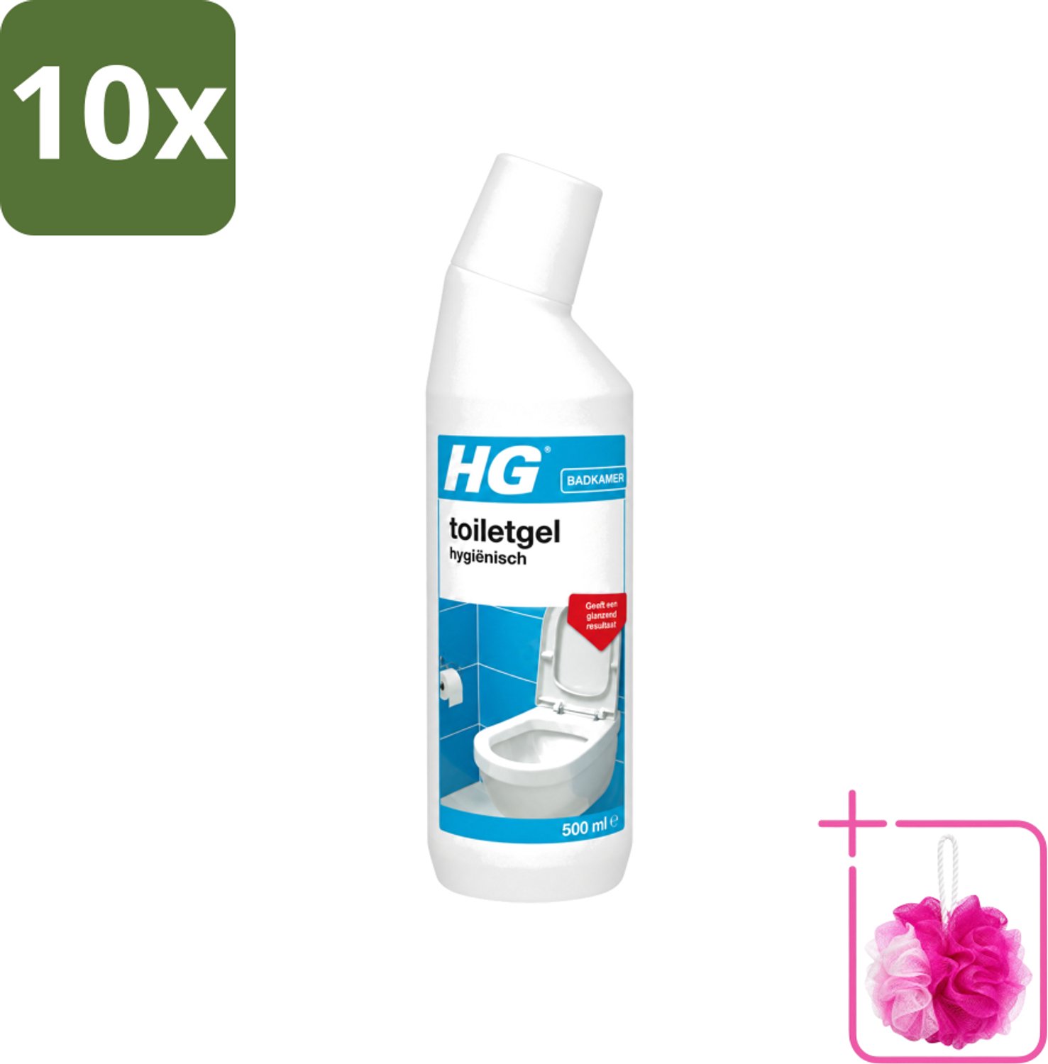 10 x HG - Badkamer - Toiletgel Hygiënisch - Geeft Een Glanzend Resultaat - 500 ml - Bulkverpakking - Toiletgel - Douchemop - Hygiëne