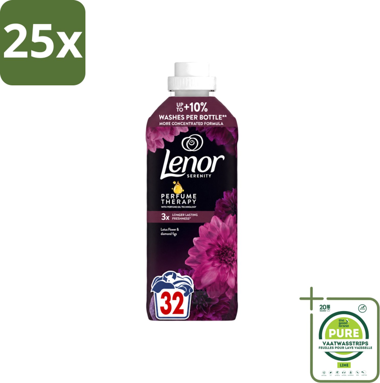 25 x Lenor – Wasverzachter – Lotus Flower & Diamond Figs – 32 Wasbeurten – 675 ml - Grootverpakking - Vaatwasstrips - Wasverzachter - Wasmachine - Geur - Wasbeurt - Kleding Verzachten