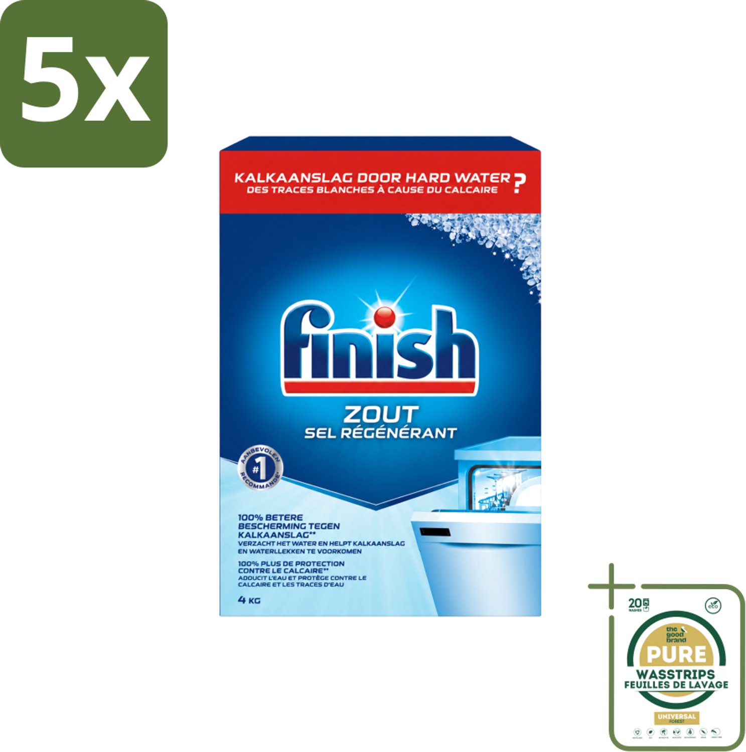 5 x Finish - Vaatwasmachine Zout - Anti-Kalk & Anti-Corrosie - 4 kg - Wasstrips - Vaatwasmachine Zout - Kalkvoorkomend - Vaatwasmachine Bescherming - Kalkaanslag Voorkomen - Vaatwasmachine Filter Bescherming
