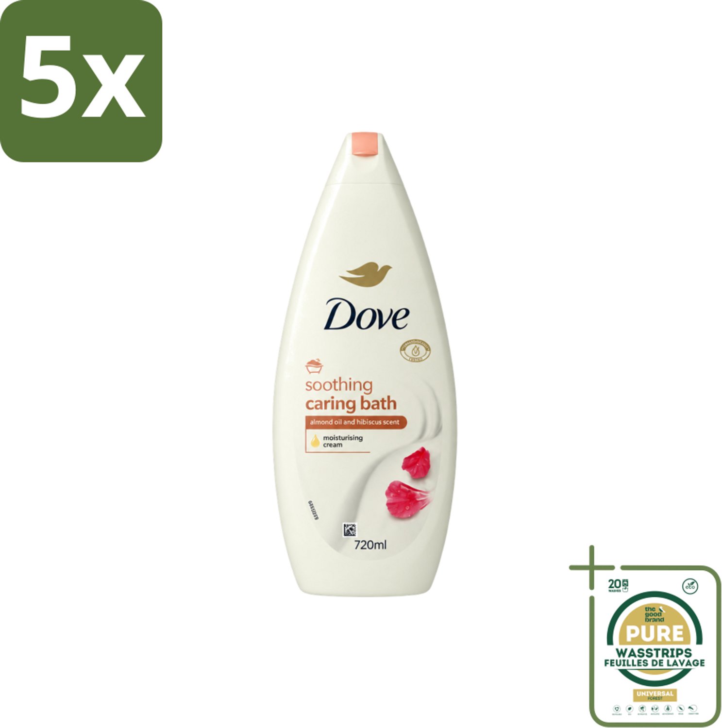 5 x Dove – Badcrème – Soothing Almond Oil & Hibiscus – 720 ml - Wasstrips - Douchegel - Huidverzorging - Kalmerend - Schuim - Amandelolie