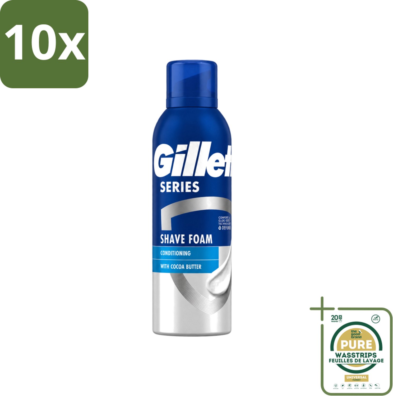 10 x Gillette - Series - Scheerschuim - Met Cacaoboter - 250 ml - Wasstrips - Scheerbeurt - Scheerschuim - Beschermende Scheerbeurt - Zijdezachte Scheerbeurt - Schuren Voorkomen