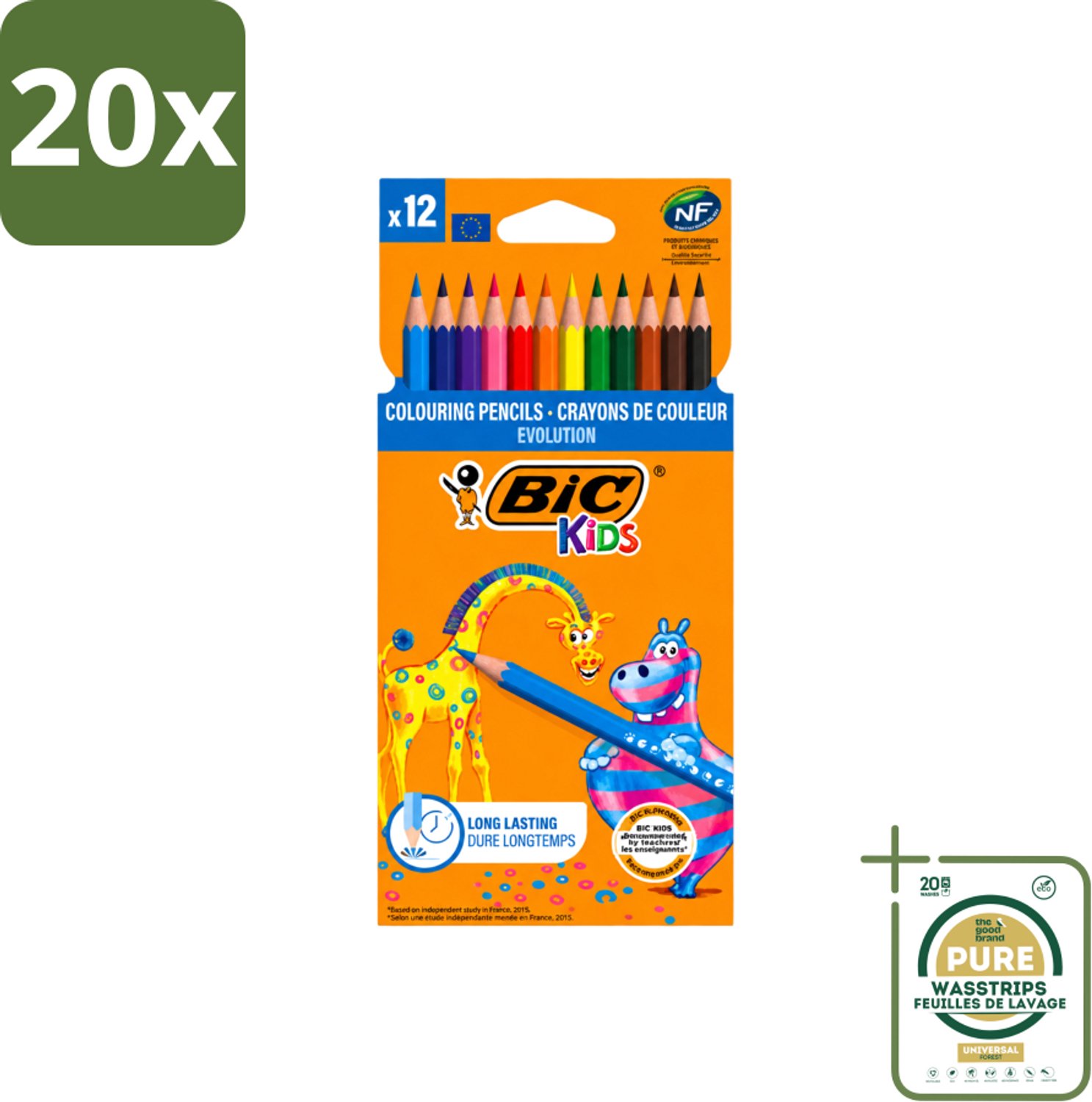 20 x Bic Kids - Kleurpotloden - Diverse Kleuren - Evolution - 12 Potloden - Wasstrips - Kleurpotloden Voor Kinderen - Kleurpotloden Evolution - Kleurpotloden Voor Jonge Kunstenaars - Duurzaam Tekenen - Creatieve Potloden