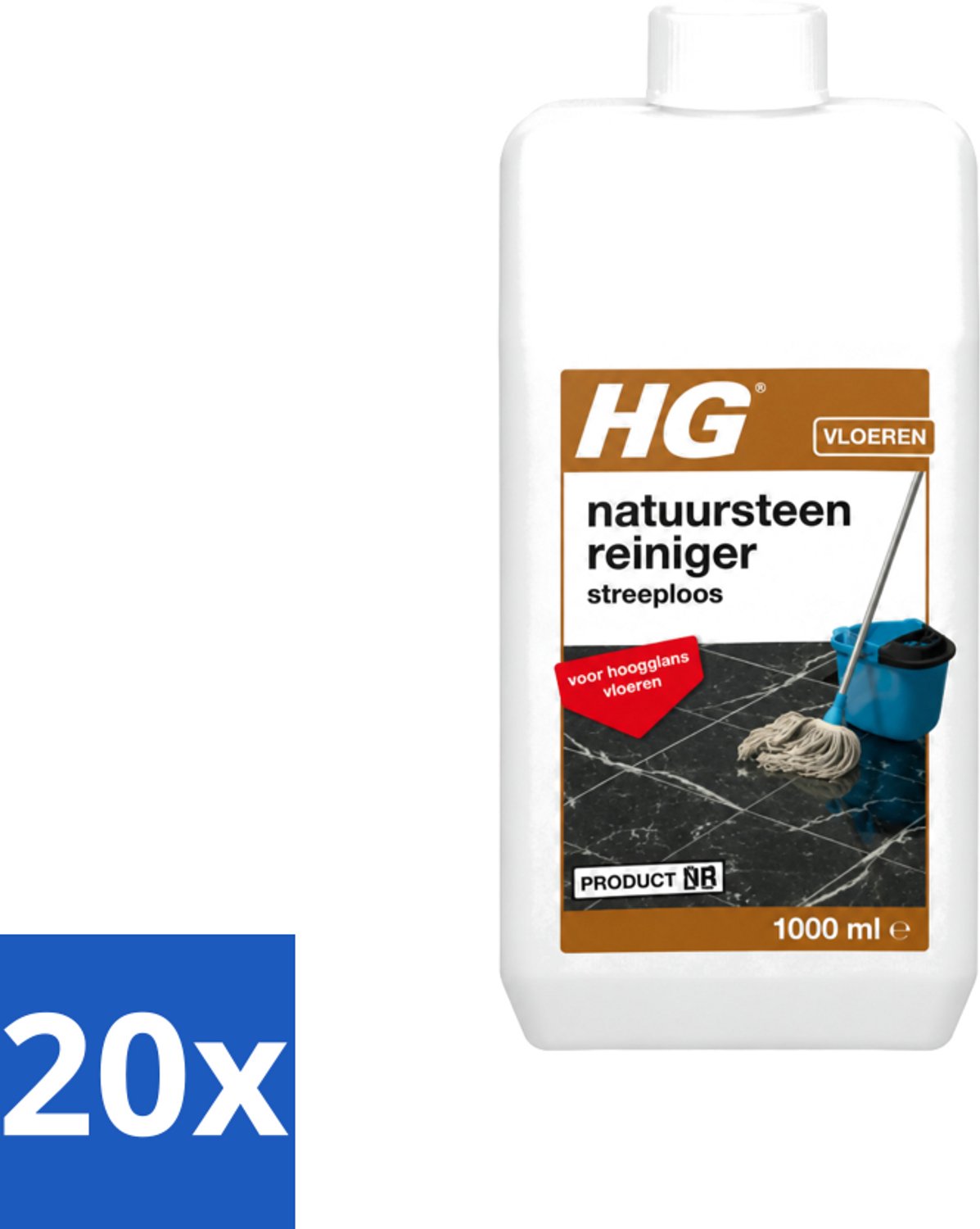 20 x HG - Natuursteenreiniger Streeploos - Voor Hoogglans Vloeren - 20 Dweilbeurten - 1L - Voordeelverpakking - 20 stuks