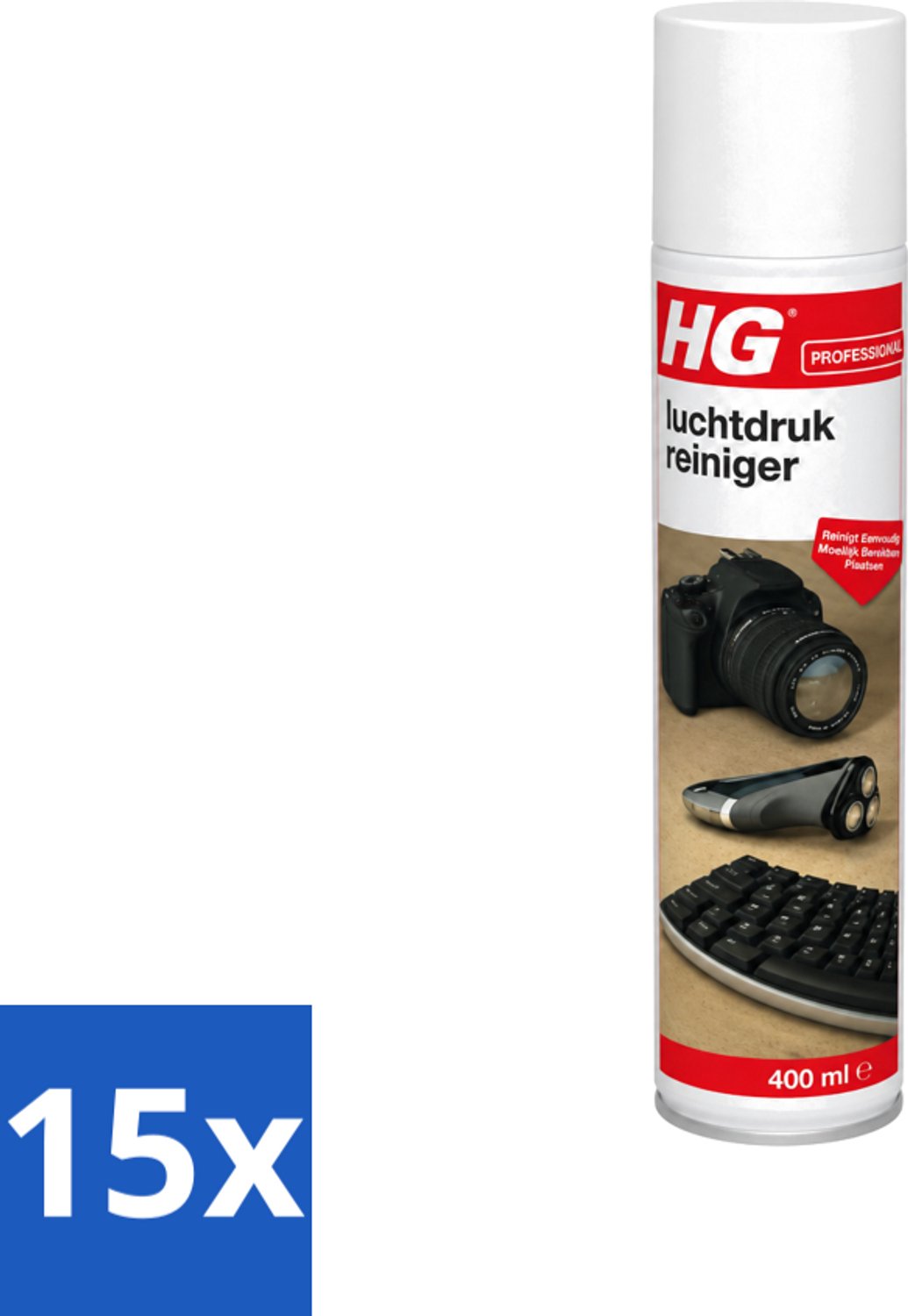 15 x HG - Luchtdrukreiniger - Reinigt Eenvoudig Moeilijk Bereikbare Plaatsen - 400 ml - Voordeelverpakking - 15 stuks