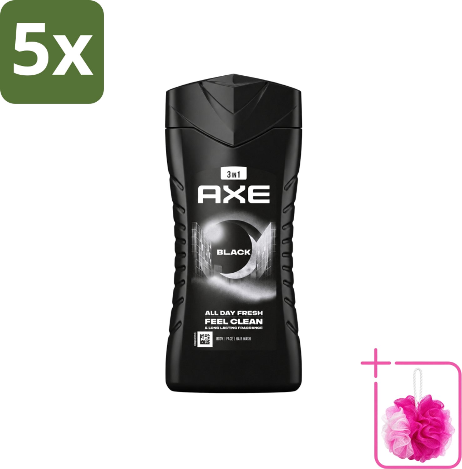 5 x Axe - 3-in-1 Douchegel - Black - Frozen Pear & Cedarwoord - 12hrs Long Lasting Scent - 250 ml - Bulkverpakking - Douchegel - Douchemop - Lichaam