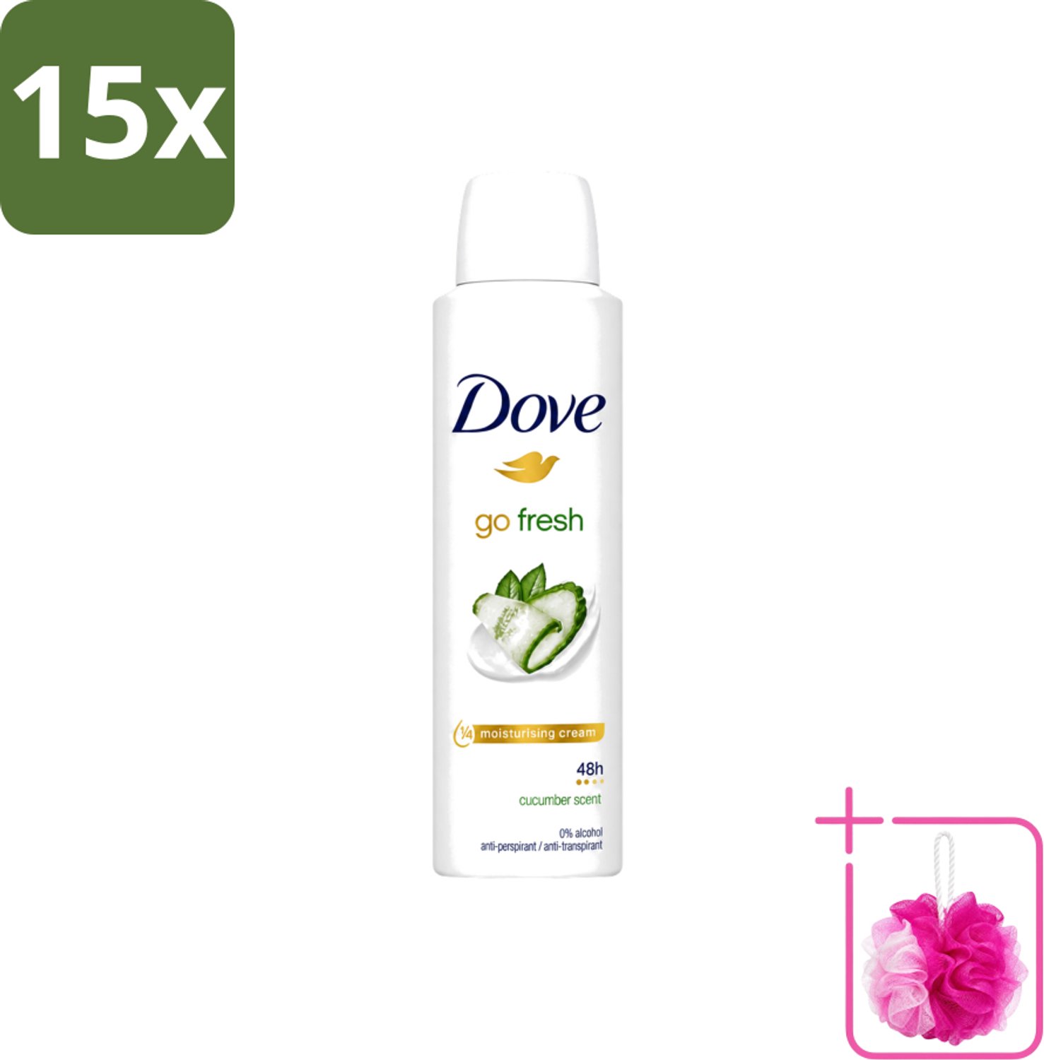 15 x Dove Go Fresh - Deospray - Komkommer - 150 ml - Bulkverpakking - Dove Go Fresh Deospray - Douchemop - Komkommer