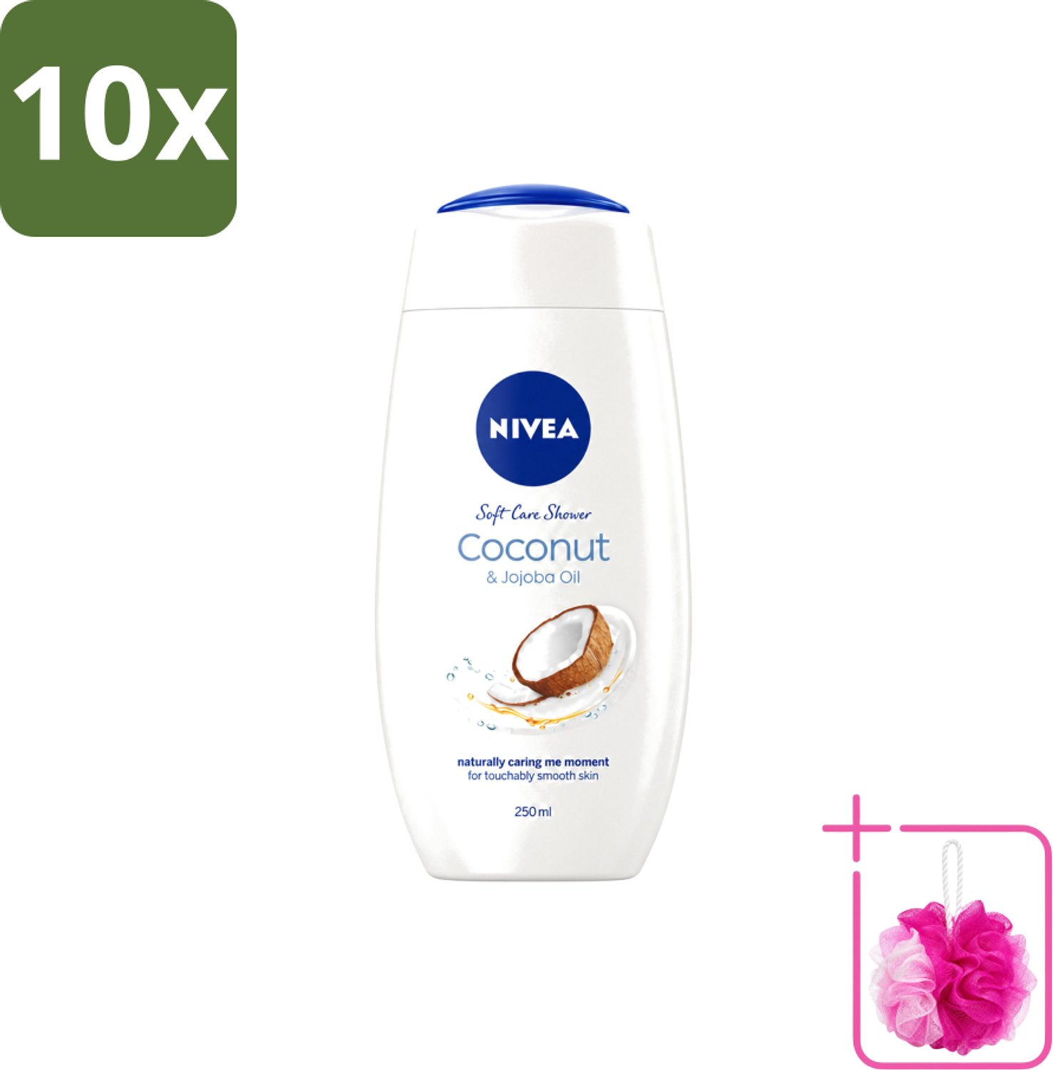 10 x Nivea - Huid Beschermende Douchecreme - Kokosnoot - 250 ml - Bulkverpakking - Douchecrème - Douchemop - Kokosnoot