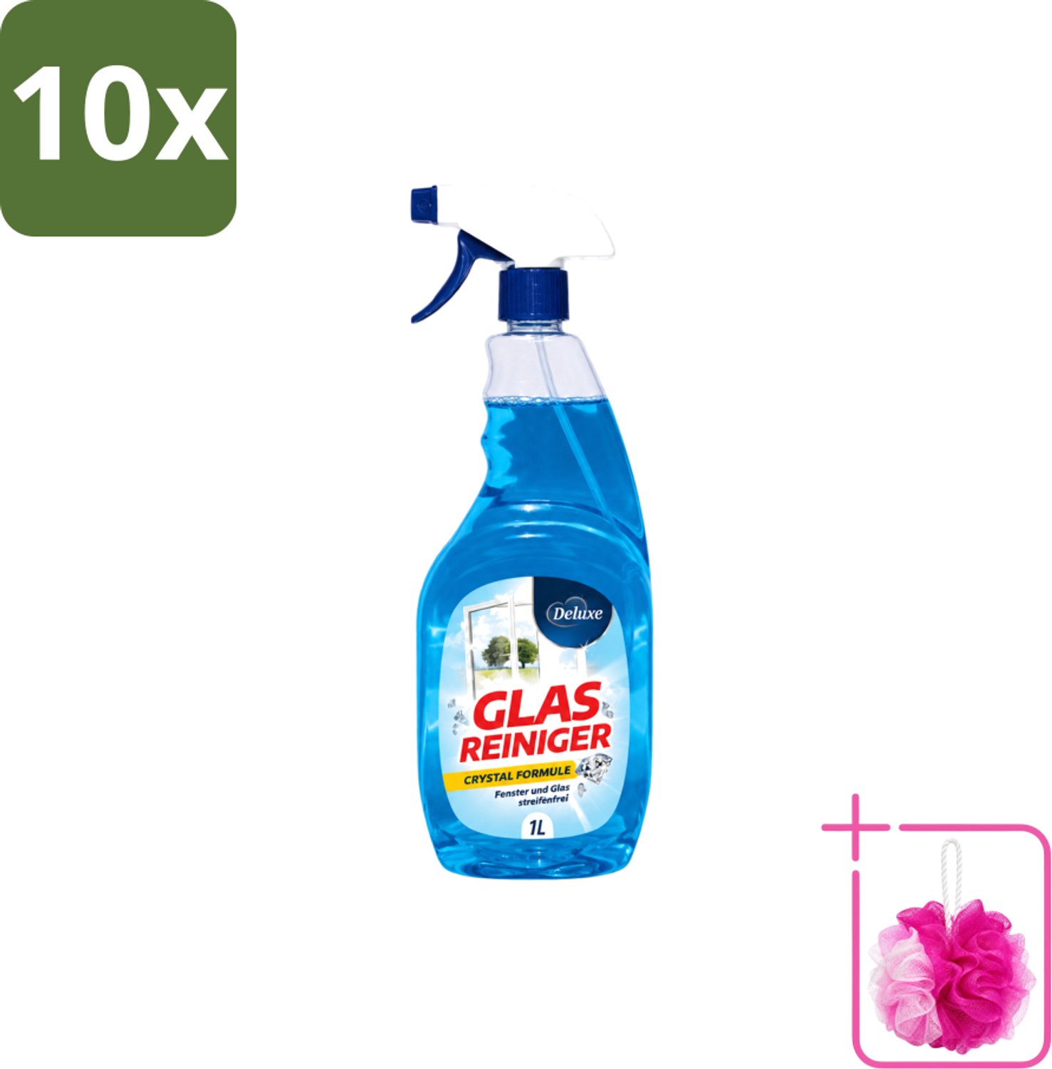 10 x Deluxe - Glasreiniger - Crystal Formule - Streeploze Glans - 1L - Bulkverpakking - Streeploze glans - Douchemop - Glas reiniger