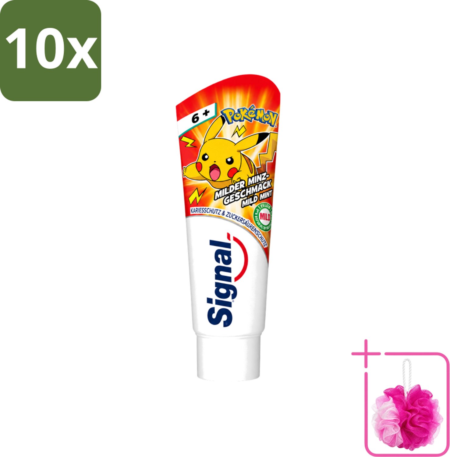 10 x Signal - Pokémon - Tandpasta - Milde Munt Smaak - Anti-Tandsteen - Kinder 6+ Jaar - 75 ml - Bulkverpakking - Tandpasta voor kinderen - Douchemop - Anti-tandsteen tandpasta
