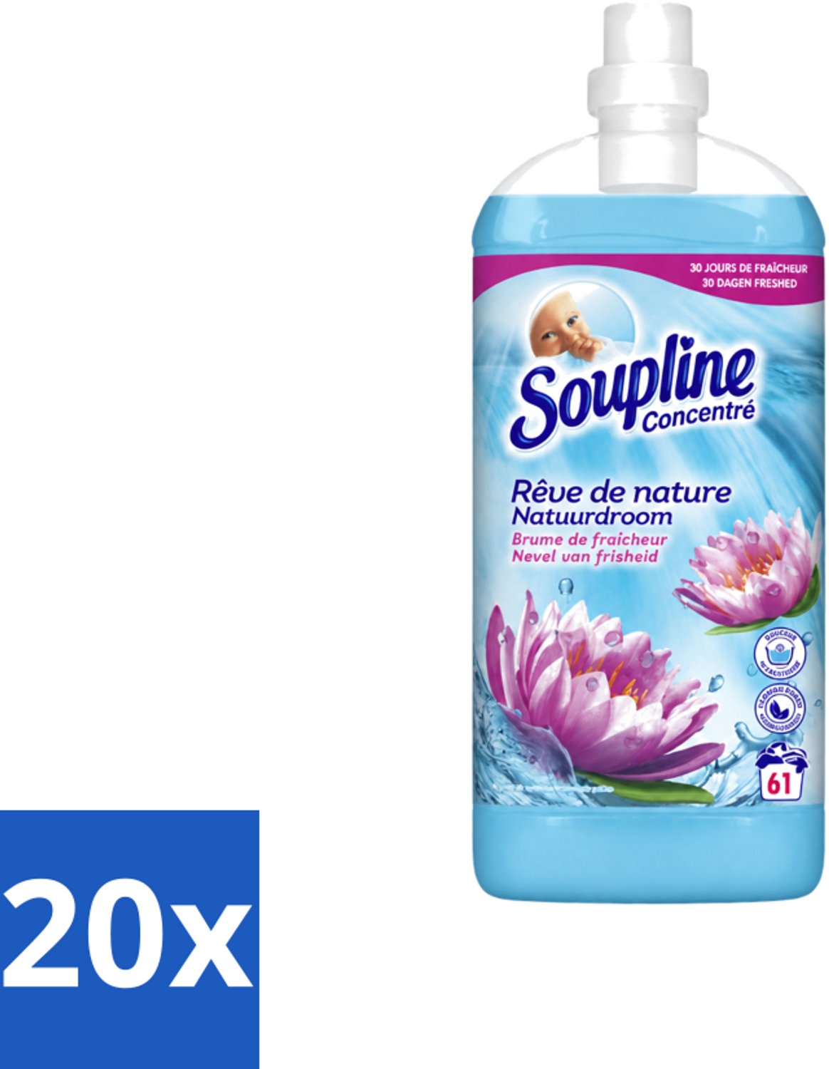 20 x Soupline – Wasverzachter – Nevel van Frisheid – 1,35 L - Voordeelverpakking - 20 stuks