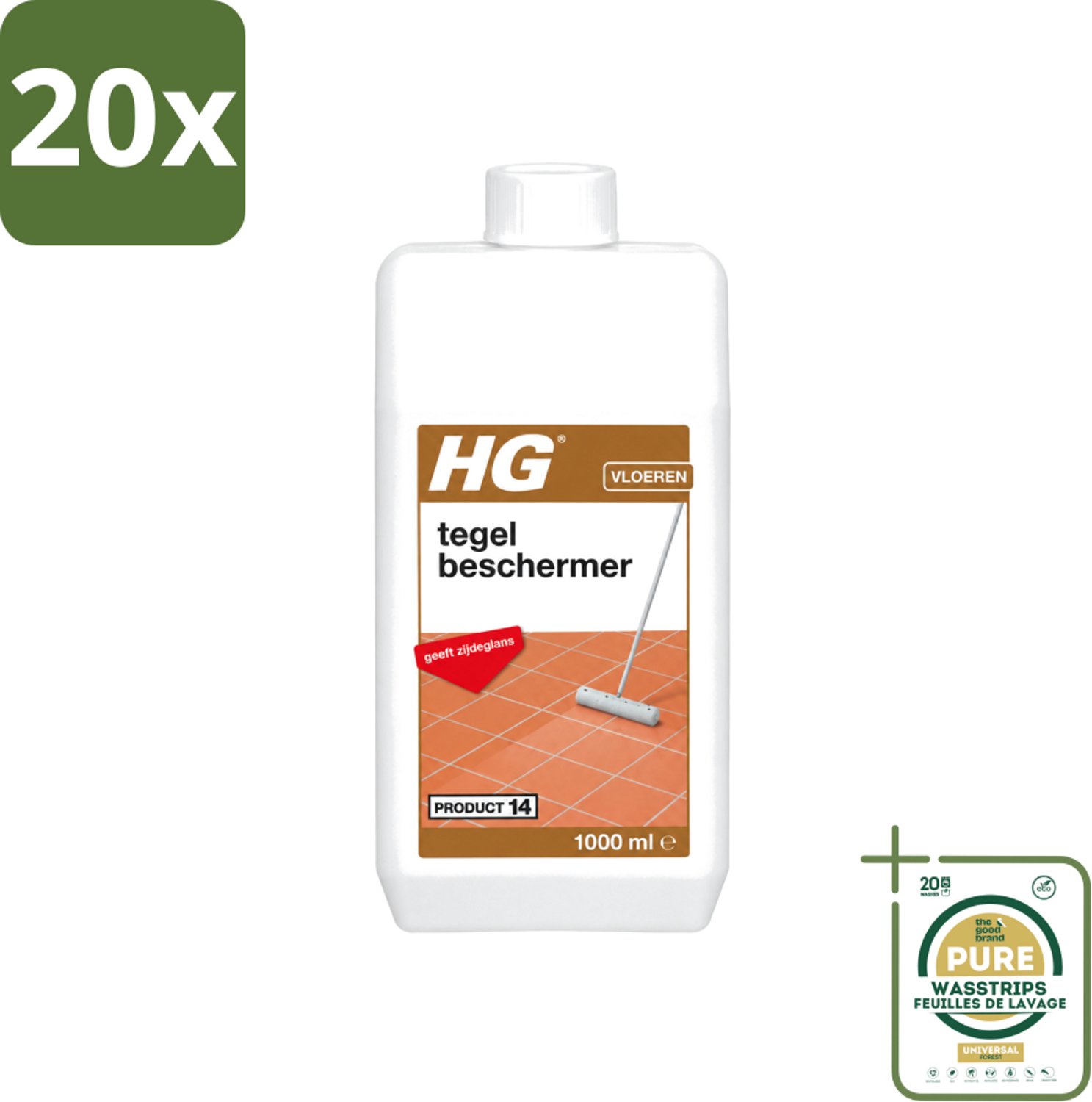 20 x HG - Vloeren - Tegelbeschermer - Geeft Zijdeglans - 1L - Wasstrips - Tegelbeschermer - Slijtagebescherming - Krassenbescherming - Anti-slipeffect - Zijdeglans