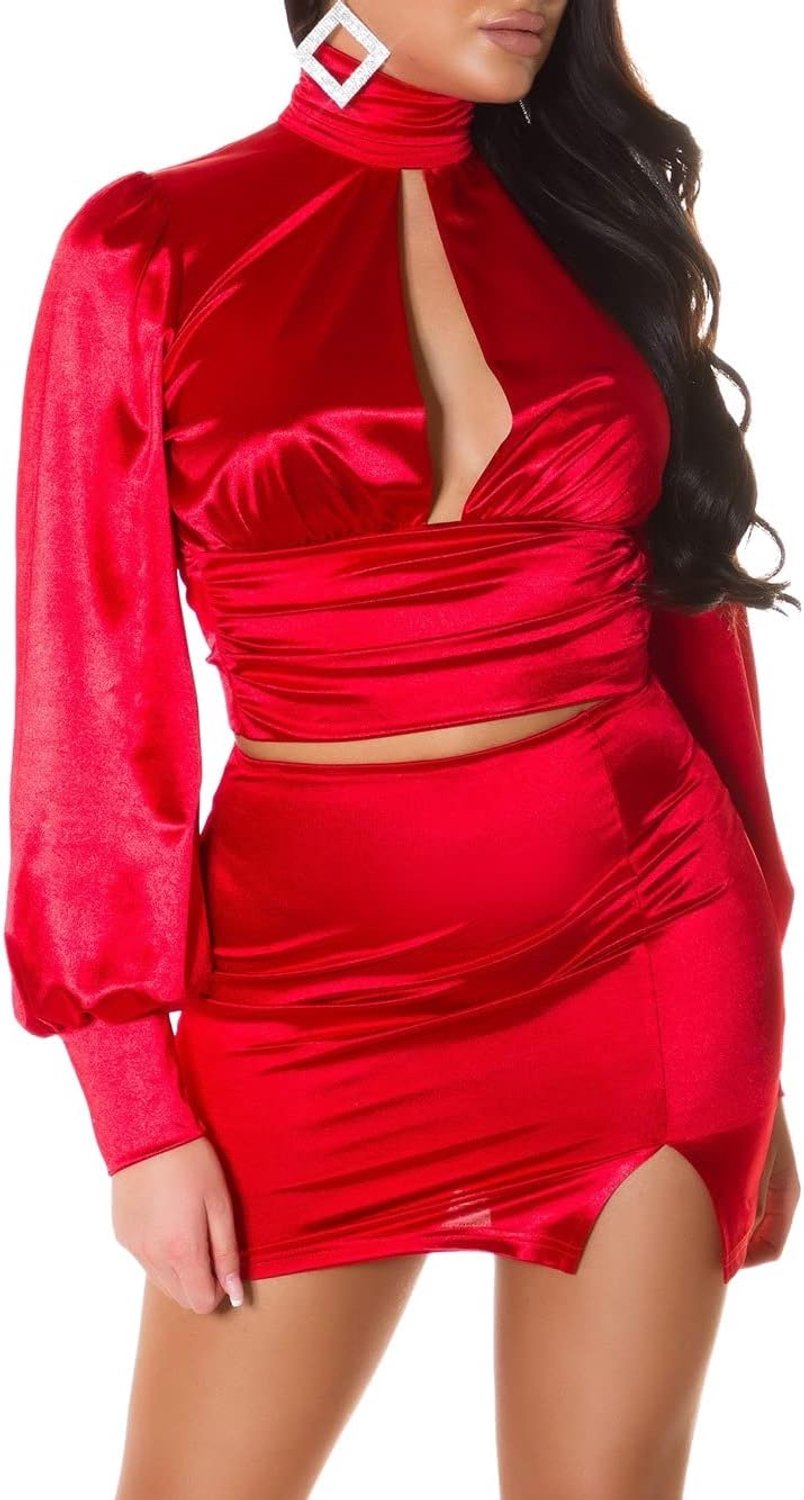 Satijnen look party top volledig rugvrij!, rood, M