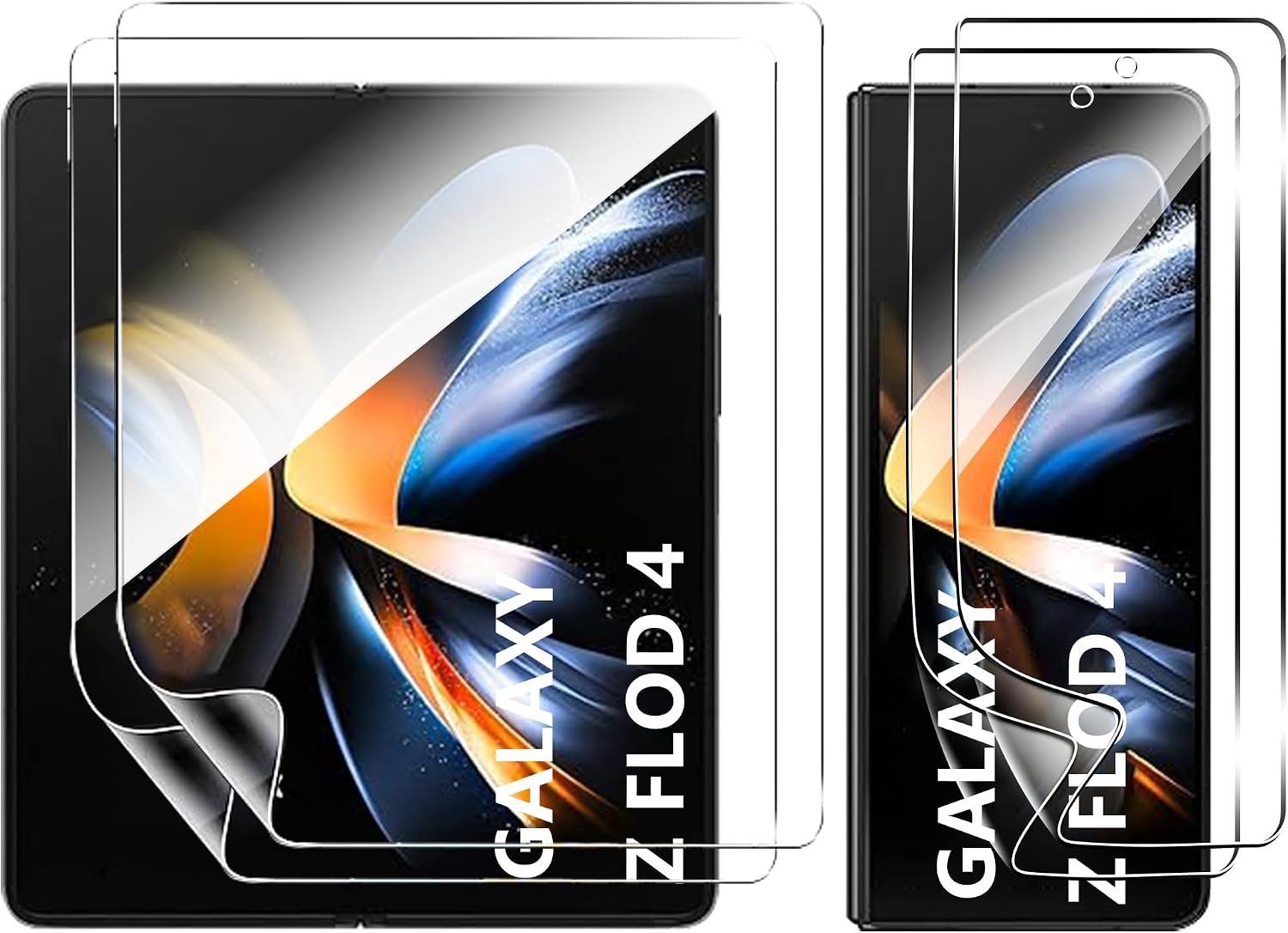 Afdekking, zachte displaybeschermfolie voor Samsung Galaxy Z Fold 4 5G, 2 stuks binnenfolie + 2 stuks buitenfolie, luchtbelvrij, krasbestendig, HD