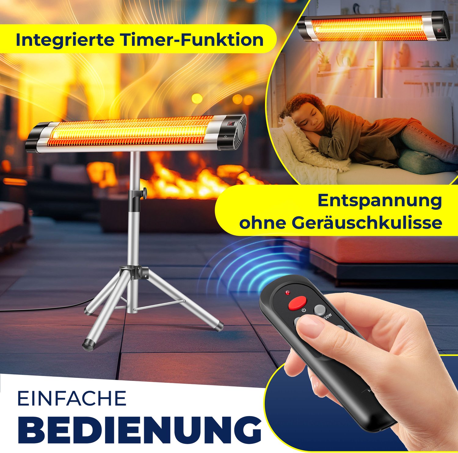 KESSER Terrasverwarmer Elektrisch 2500 W Staand - Infrarood Heater voor Buiten, In Hoogte Verstelbaar, met Afstandsbediening en Beschermhoes - Zilver – foto 8