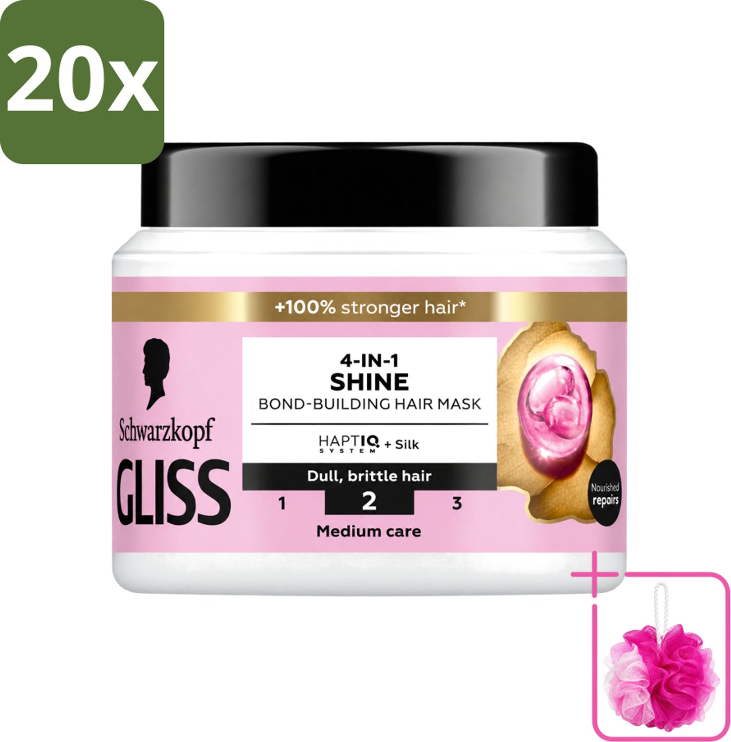 20 x Gliss - Haarmasker - 4in-1 Hair Mask - Voor Zijdezacht en Glanzend Haar - 400 ml - Bulkverpakking - Haarmasker - Douchemop - Zijde