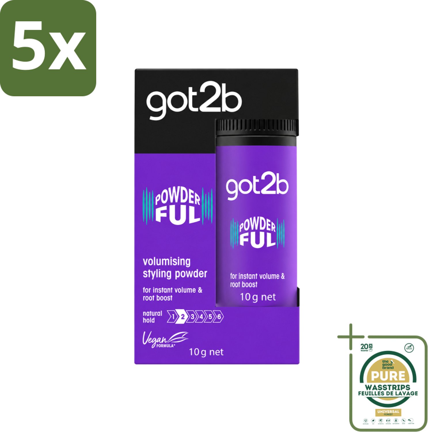5 x Got2B - Stylingpoeder - Powderful - 10 g - Wasstrips - Haarvolumepoeder - Haartextuur - Haarkleur - Haarkleuring - Haartekstuur