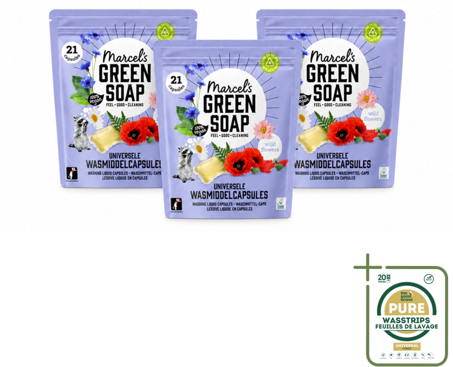 3 x Marcel's Green Soap - Wascapsules - Wilde Bloemen - Gemak in één dosis - 21 Capsules - Wasstrips - Wasmiddel - Wascapsules - Wilde Bloemen - Natuurlijke Geur - Vegan Wasmiddel