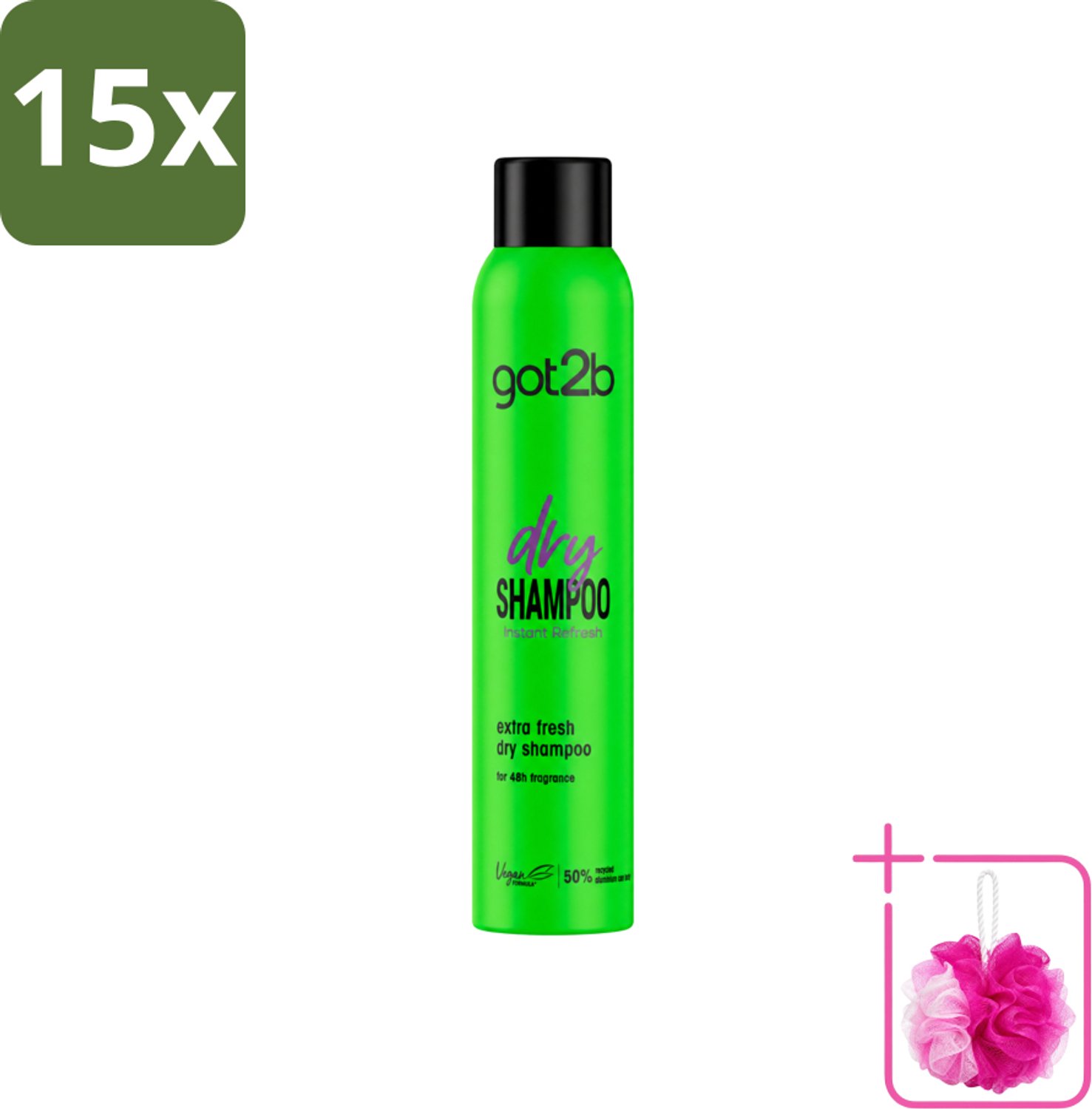 15 x Got2B - Droogshampoo - Extra Fresh - 200 ml - Bulkverpakking - Droog haar - Douchemop - Fris haar