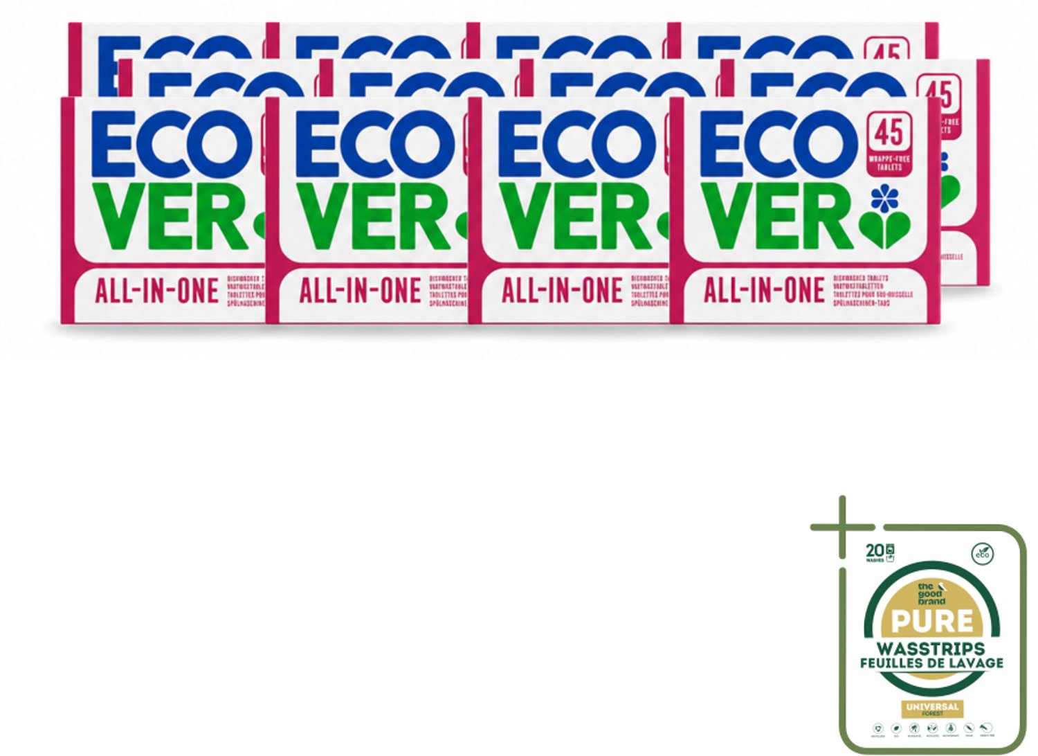 12 x Ecover - Vaatwastabletten All-in-One - Lemon & Mandarin - 45 Tabs - Wasstrips - Vaatwasmiddel - Vaatwastablet - Citroen En Mandarijn - Duurzaam Vaatwasmiddel - Plasticvrij Vaatwasmiddel