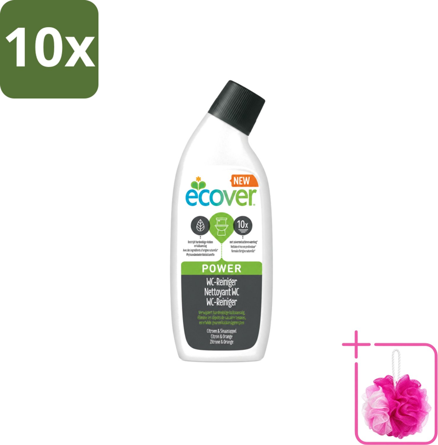 10 x Ecover - Toiletreiniger Power - 750 ml - Bulkverpakking - Toiletreiniger - Douchemop - Kalkaanslag