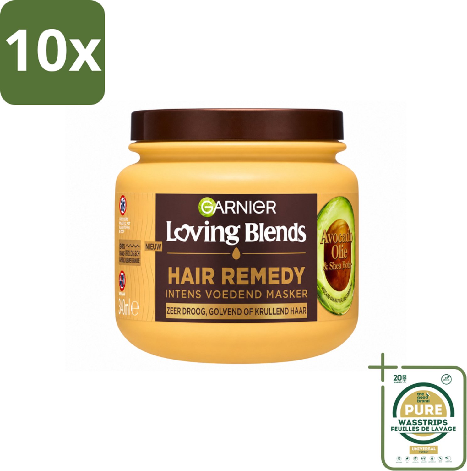 10 x Garnier - Loving Blends - Haarmasker - Avocado Olie & Shea Boter - Ultra Voedend - Golvend & Krullend Haar - 340 ml - Wasstrips - Haarmasker - Avocado Olie - Shea Boter - Pluizend Haar - Droog Haar