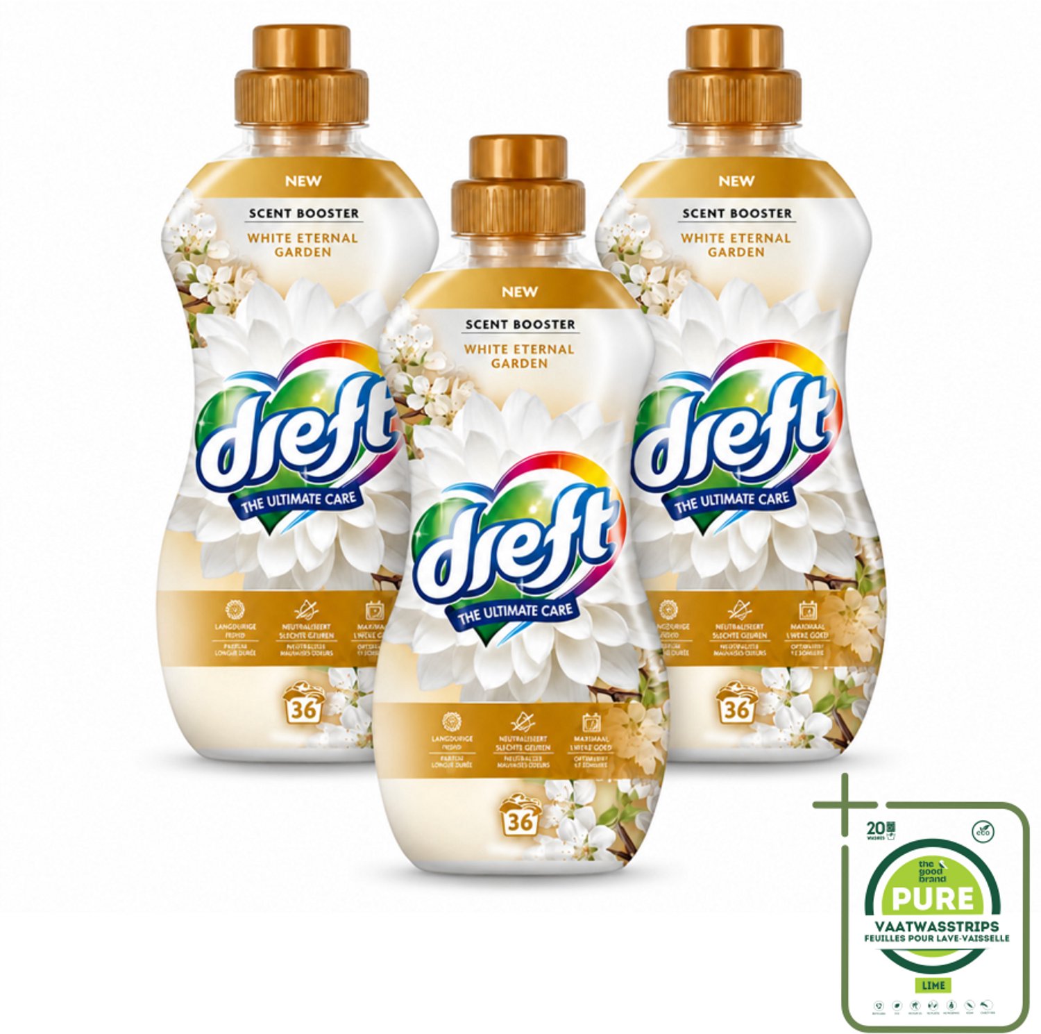 3 x Dreft – White Eternal Garden – Vloeibare Geurbooster – 720 ml – 36 wasbeurten - Grootverpakking - Vaatwasstrips - Wasgeur - Wasgeurbooster - Frisse Geur - Wasmiddel - Textiel Verzorging