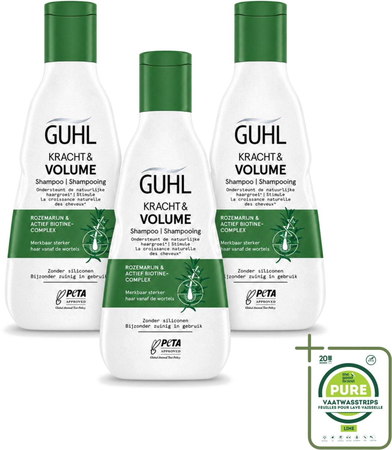 3 x Guhl – Shampoo – Kracht & Volume – 250 ml - Grootverpakking - Vaatwasstrips - Krachtige Shampoo - Volume Shampoo - Haarversterkende Shampoo - Shampoo Voor Dun Haar - Biotine Shampoo