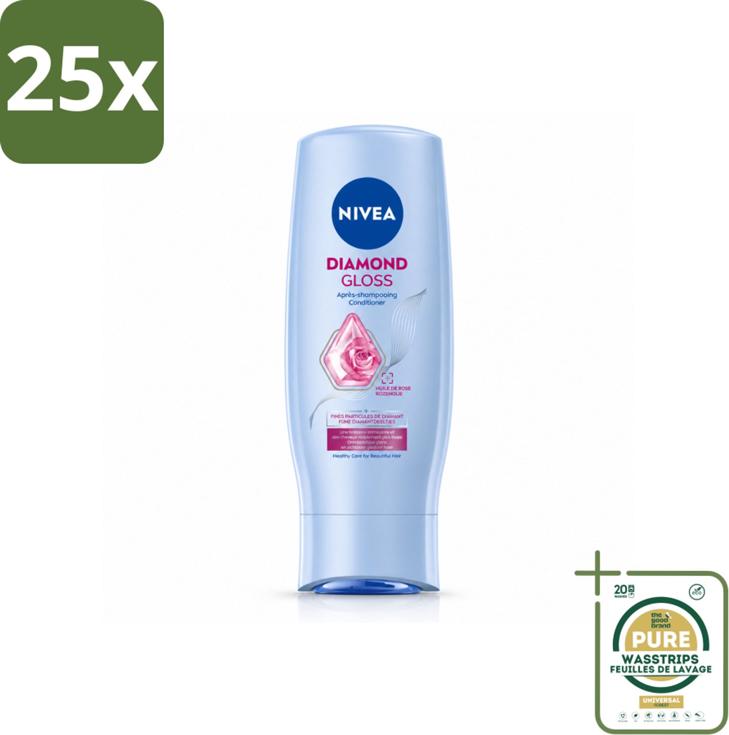 25 x NIVEA - Diamantglans Conditioner - Crèmespoeling - Voor Glans - 200 ml - Wasstrips - Diamantglans Haar - Haar Verzorging - Haar Crèmespoeling - Glans Haar - Zachte Haar