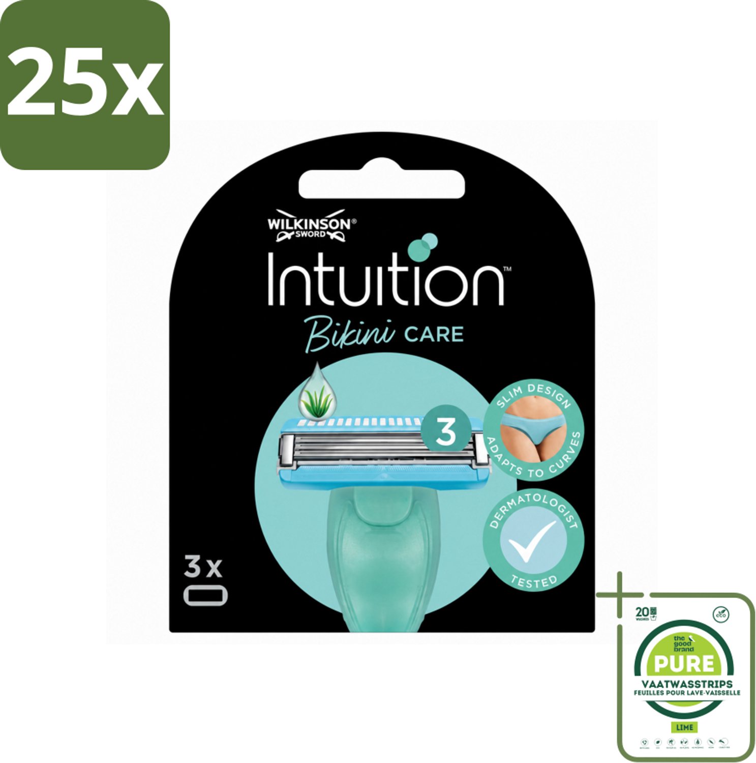 25 x Wilkinson Intuition - Navulmesjes - Bikini Care Duo - Praktisch - 3 mesjes - Grootverpakking - Vaatwasstrips - Intieme Zone Scheren - Gevoelige Huid Scheren - Bikini Lijn Scheren - Huidverzorging Scheren - Scherpe Mesjes