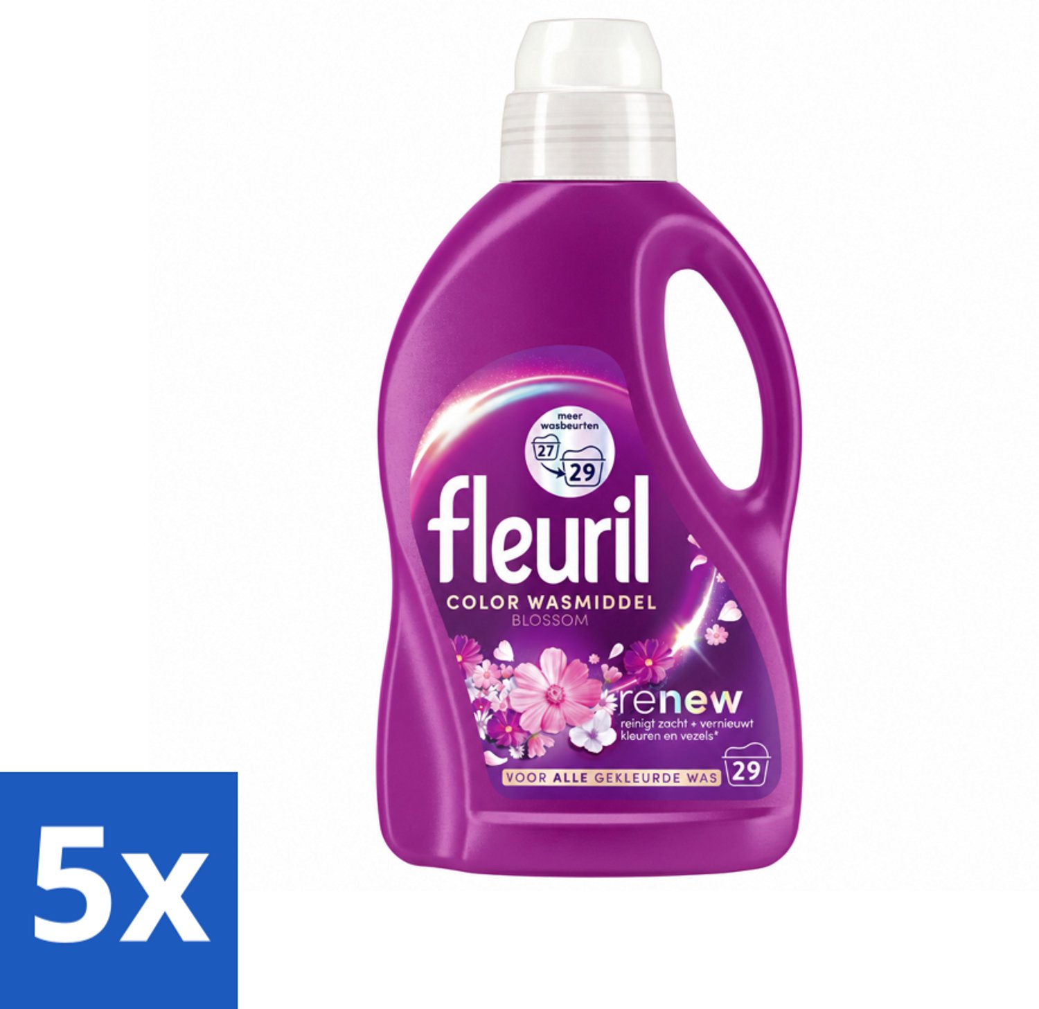 5 x Fleuril – Wasmiddel - Color Blossom – 29 wasbeurten – 1,305 L - Voordeelverpakking - 5 stuks