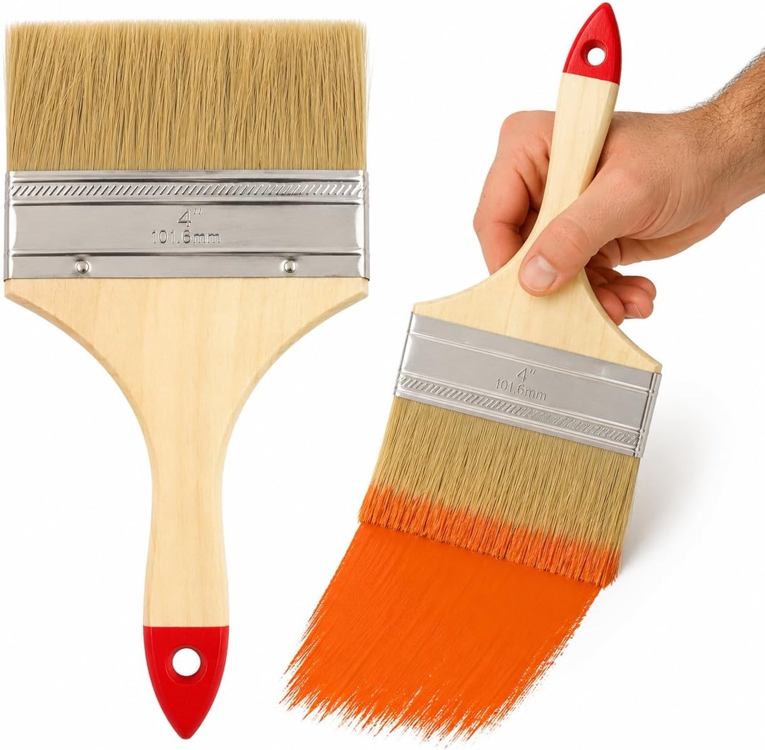 Platte kwast 10 cm - houten handvat - professionele kwaliteit - ideaal voor schilderwerk - Vemera