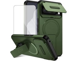 Hoesje voor Pixel 8 Pro Cover/voor Google 8Pro GC3VE met gehard glazen schermbescherming, camera schuifafdekking en compatibel met MagSafe beschermhoes voor Google Pixel 8 Pro Groen