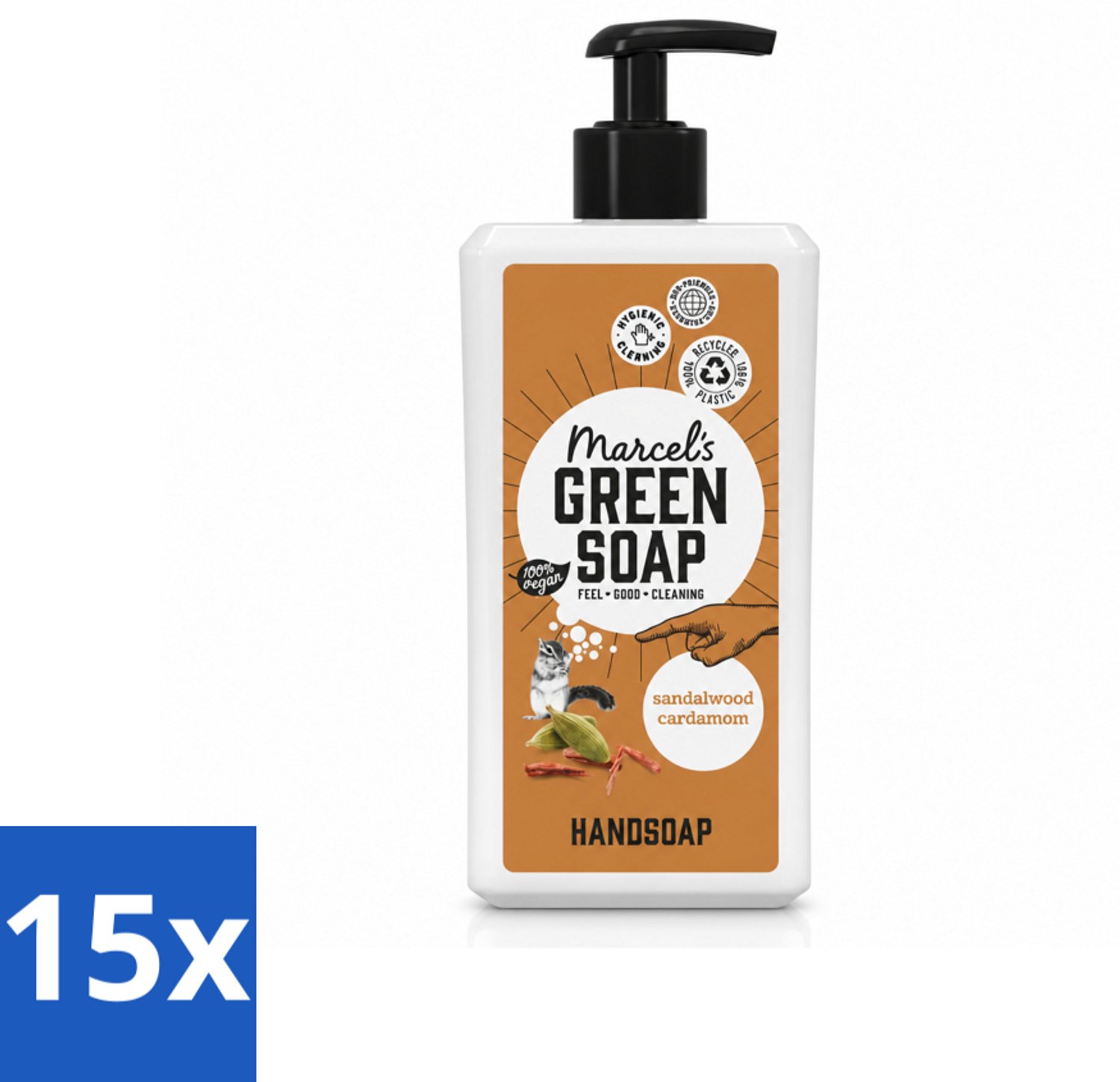 15 x Marcel's Green Soap - Handzeep - Sandelhout & Kardemom - Voor dagelijks gebruik - 500 ml - Voordeelverpakking - 15 stuks