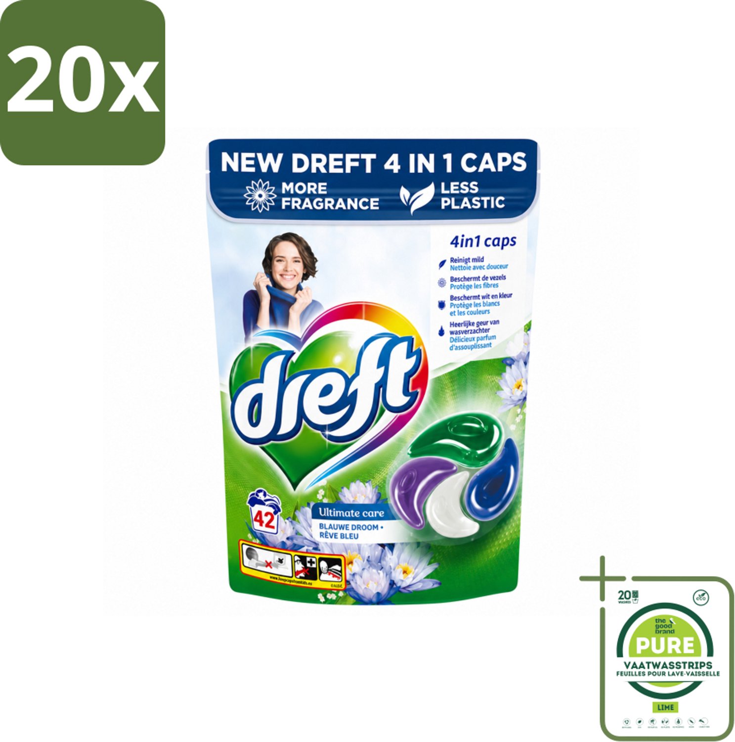 20 x Dreft - Wasmiddelcapsules - 4-in-1 Blue Dream - Krachtige waskracht - 42 Wasbeurten - Grootverpakking - Vaatwasstrips - Wasmiddel - Wasmachine - Wascapsules - Frisheid - Kleurbescherming