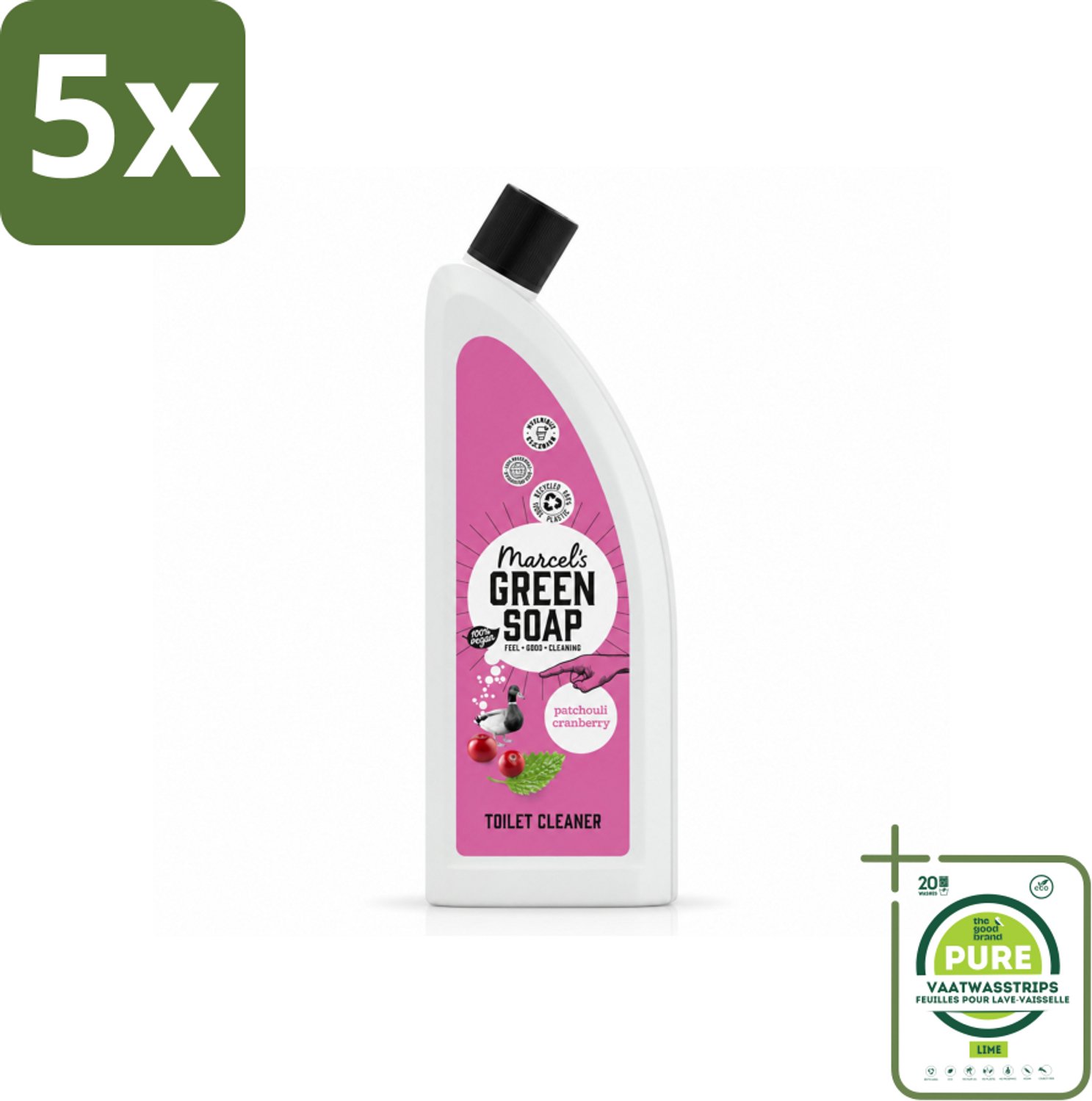 5 x Marcel's Green Soap - Toiletreiniger - Patchouli & Cranberry - Krachtige frisheid - Grootverpakking - Vaatwasstrips - Toiletreiniger - Natuurlijke Toiletreiniger - Duurzame Toiletreiniger - Vegan Toiletreiniger - Milieuvriendelijke Toiletreiniger